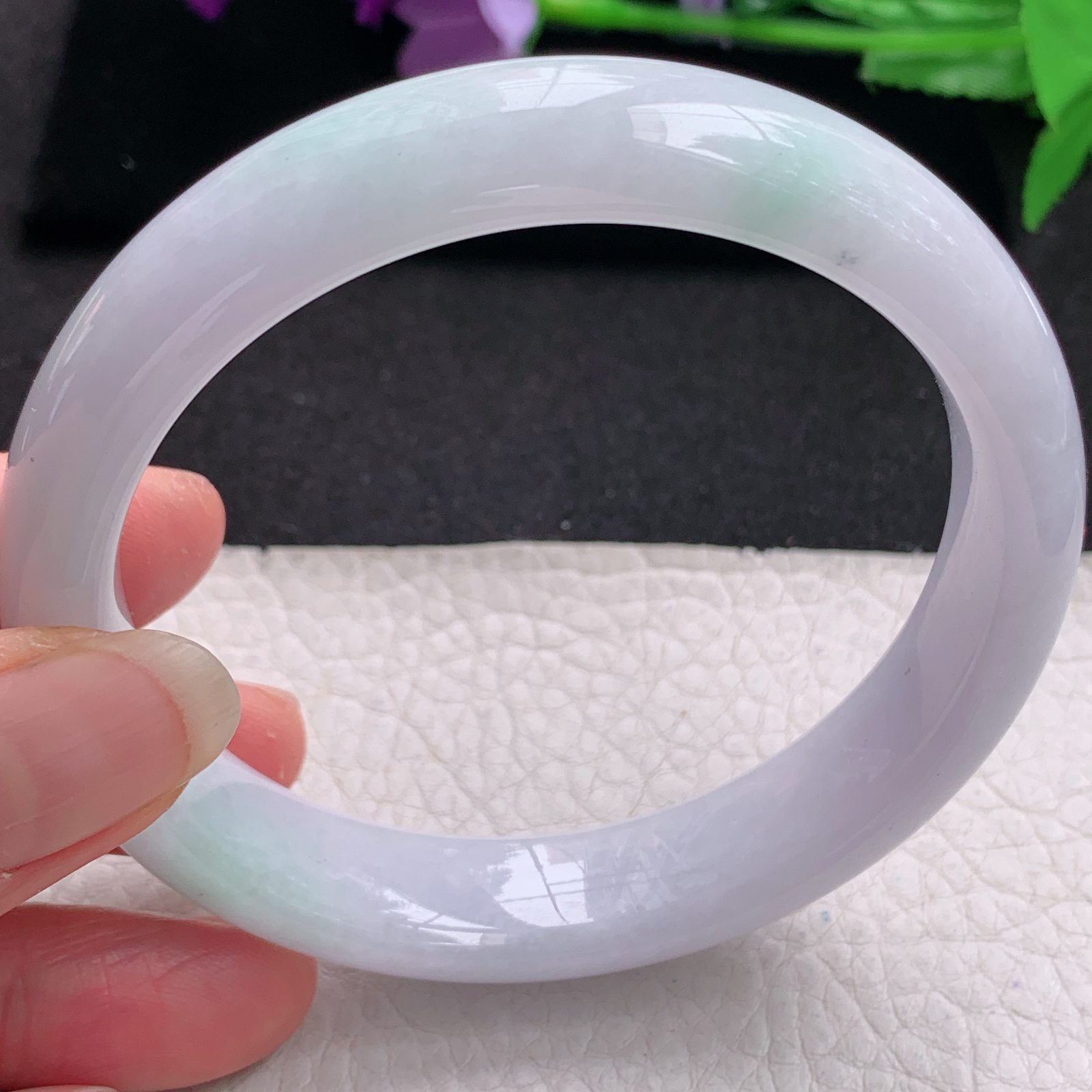 nr大圈口62*14*8.5平安镯 天然缅甸翡翠A货手镯淡春带彩宽边清秀玉手环