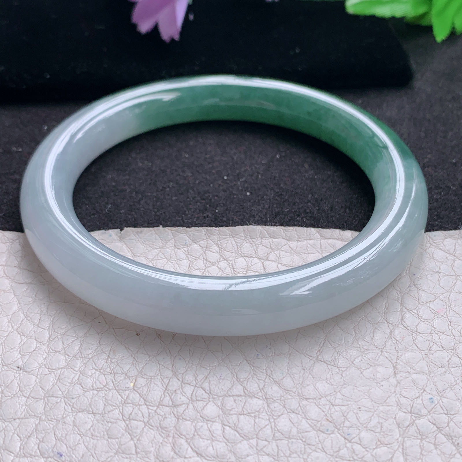 xc大圈口60*9.9招财美人镯 天然缅甸翡翠A货手镯双彩圆条玉手环