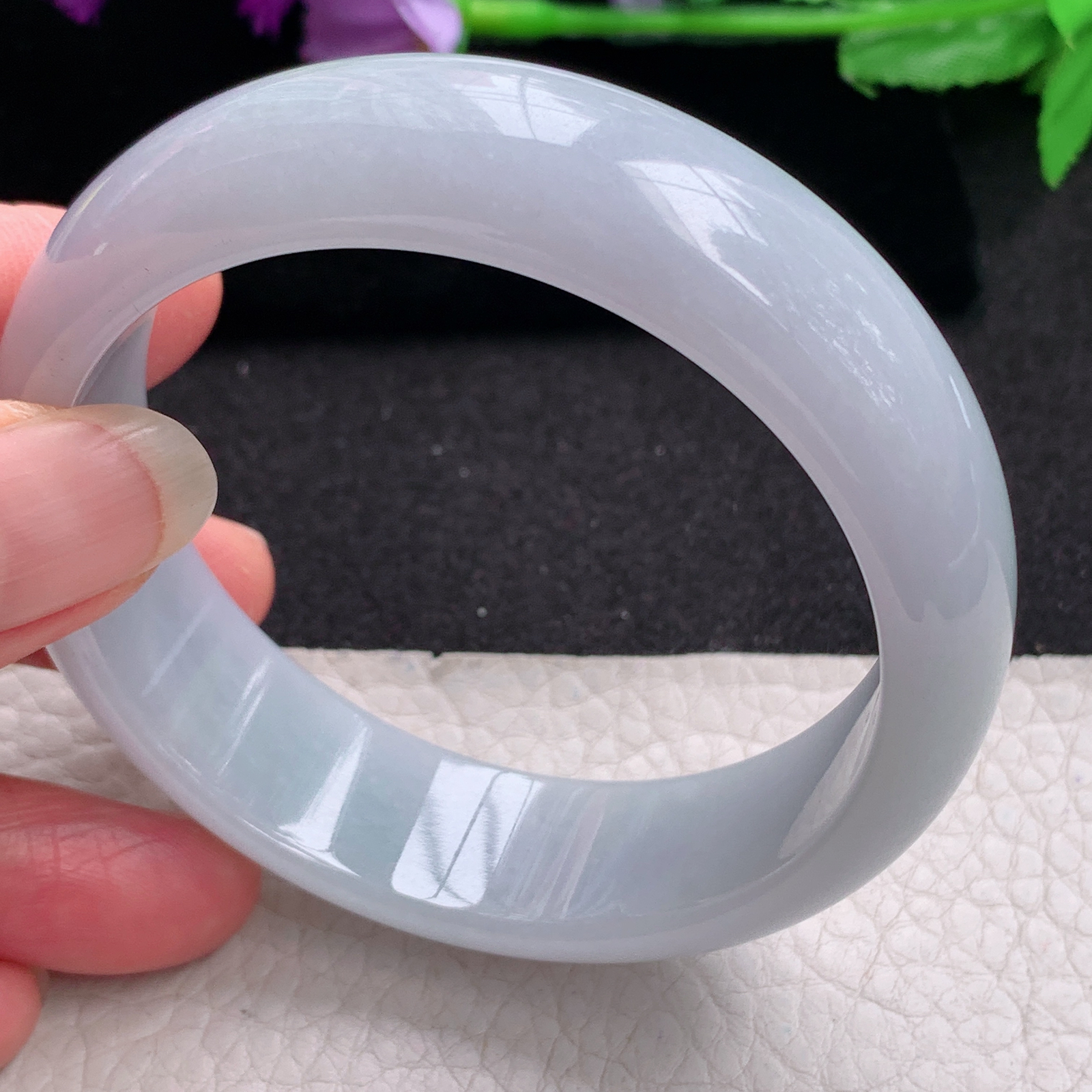 hy实拍58*17.8*7.6轮胎镯天然缅甸翡翠A货手镯水润淡紫正圈玉手环