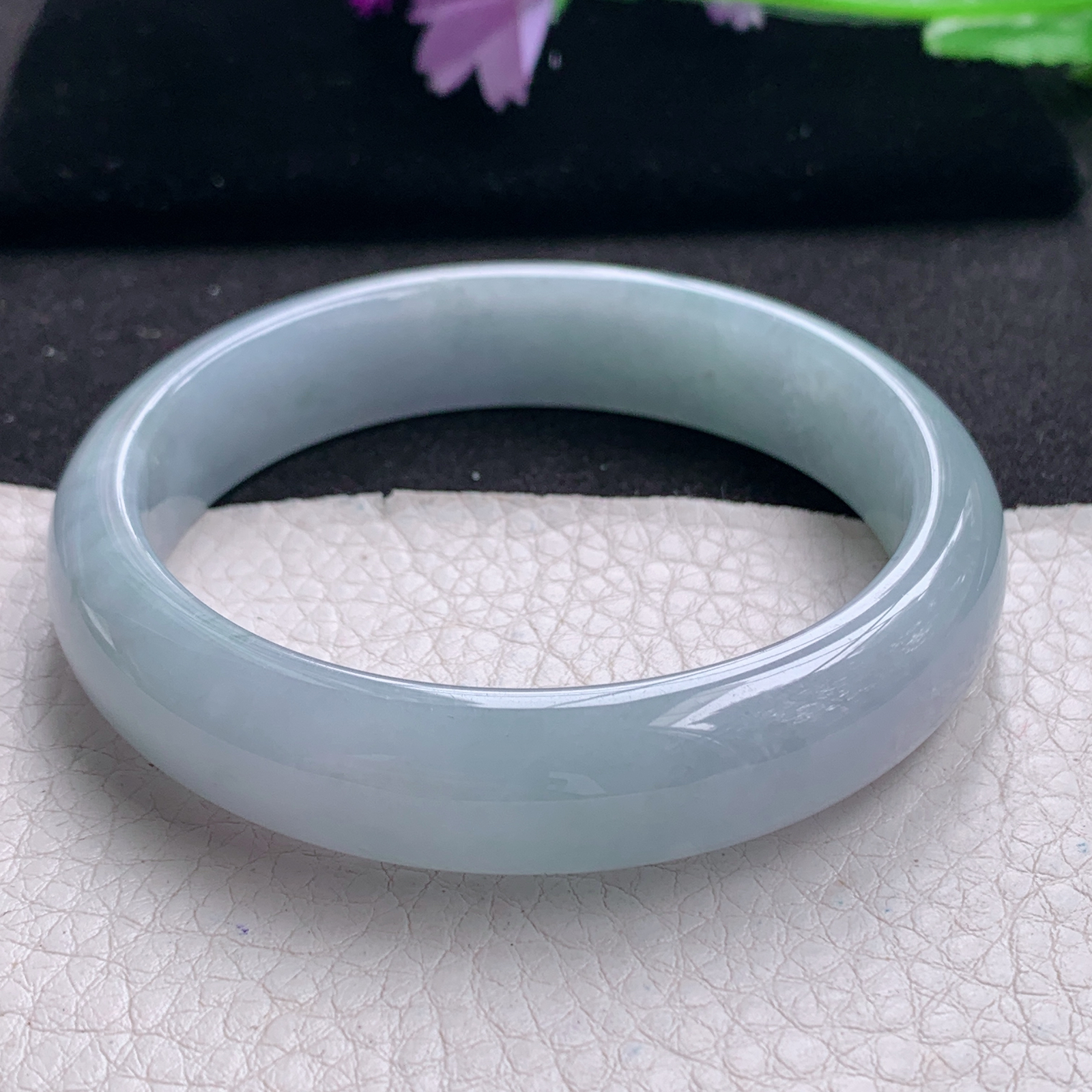 xc实拍58.5*13.6*8平安镯 天然缅甸翡翠A货手镯淡紫底宽边玉手环