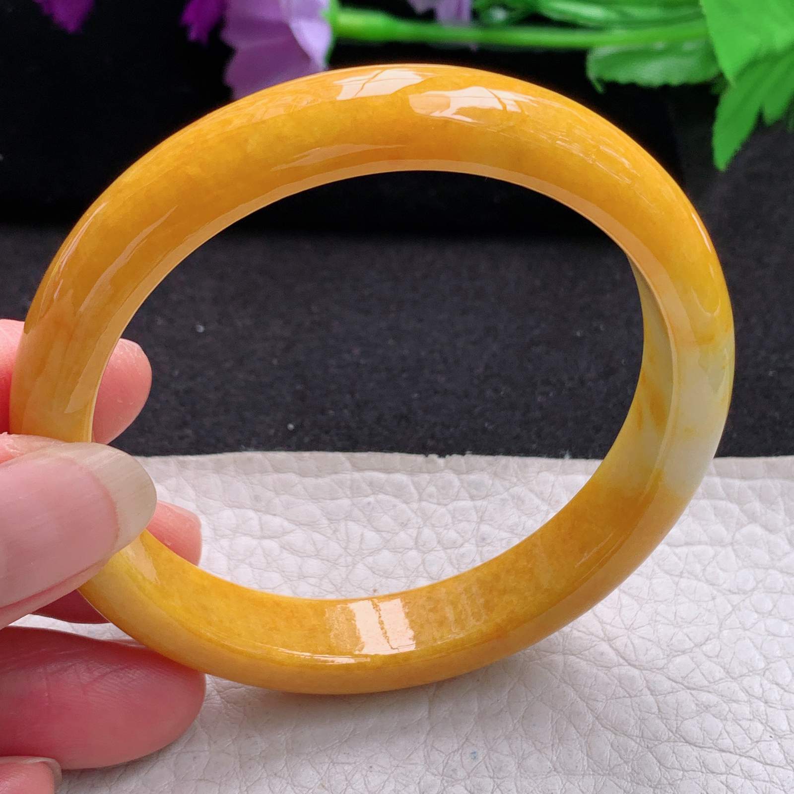 mq招财款58*11.5*7.6平安镯 天然缅甸翡翠A货手镯冰黄贵气正圈玉手环