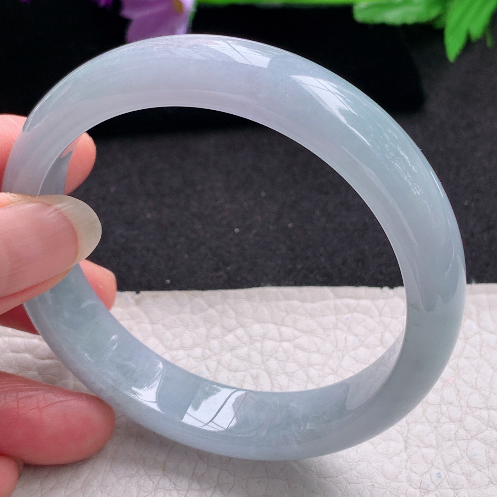 xc实拍58.5*13.6*8平安镯 天然缅甸翡翠A货手镯淡紫底宽边玉手环