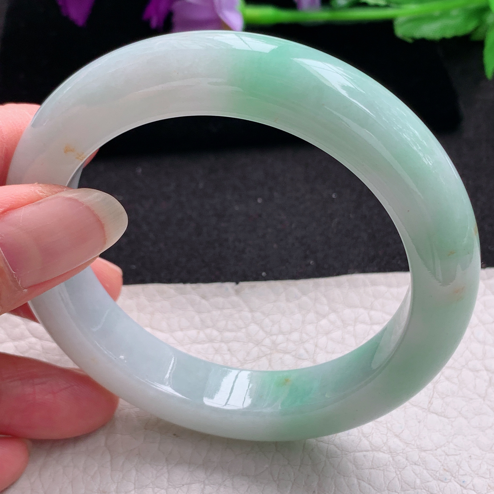 z实拍58*12.5*10.3平安镯 天然缅甸翡翠A货手镯飘绿厚装正圈玉手环