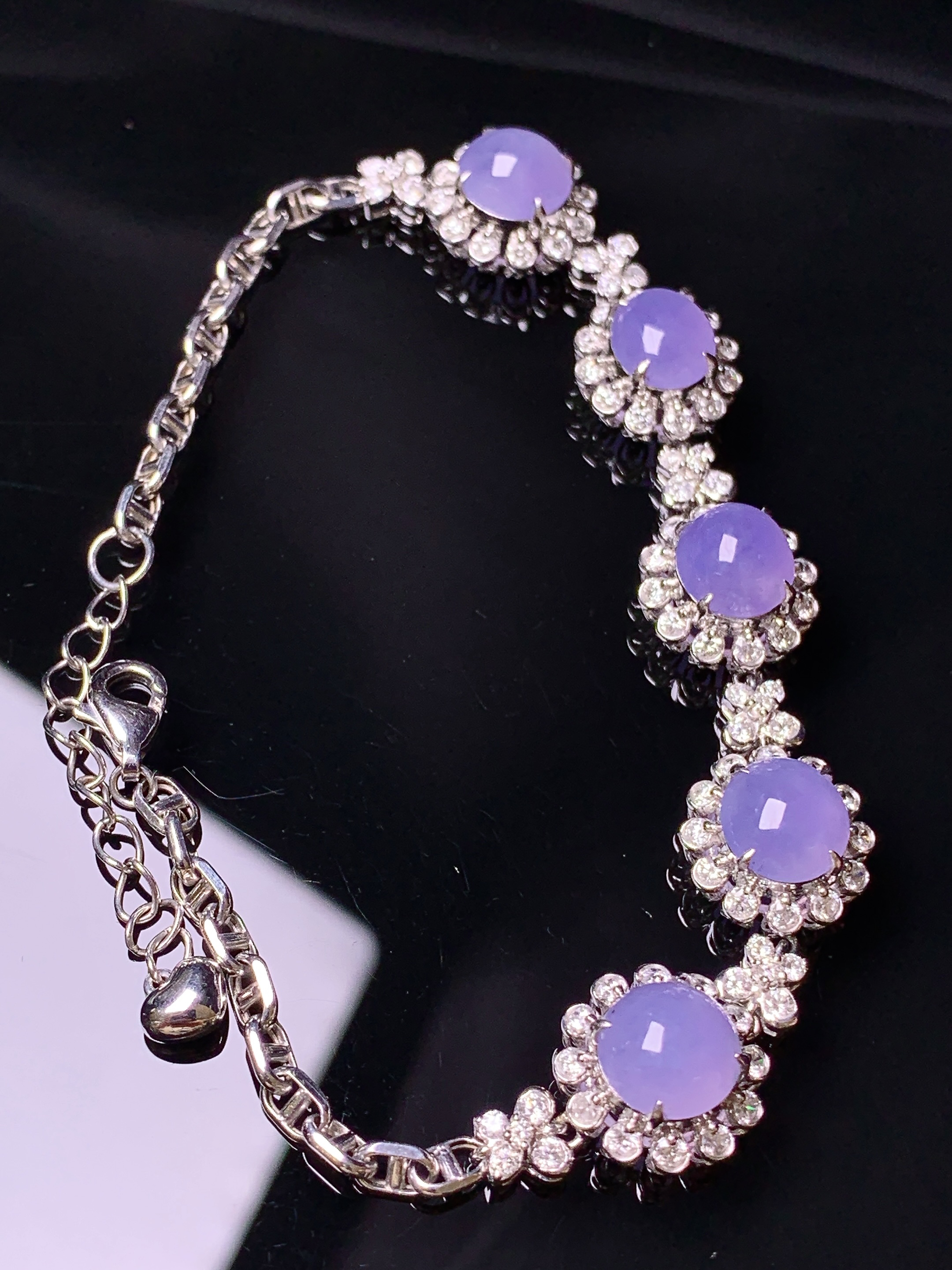 18k金钻镶嵌紫罗兰蛋面手链 玉质细腻 色泽艳丽清新 水润亮眼 整体尺寸180*10.5*8.3L3