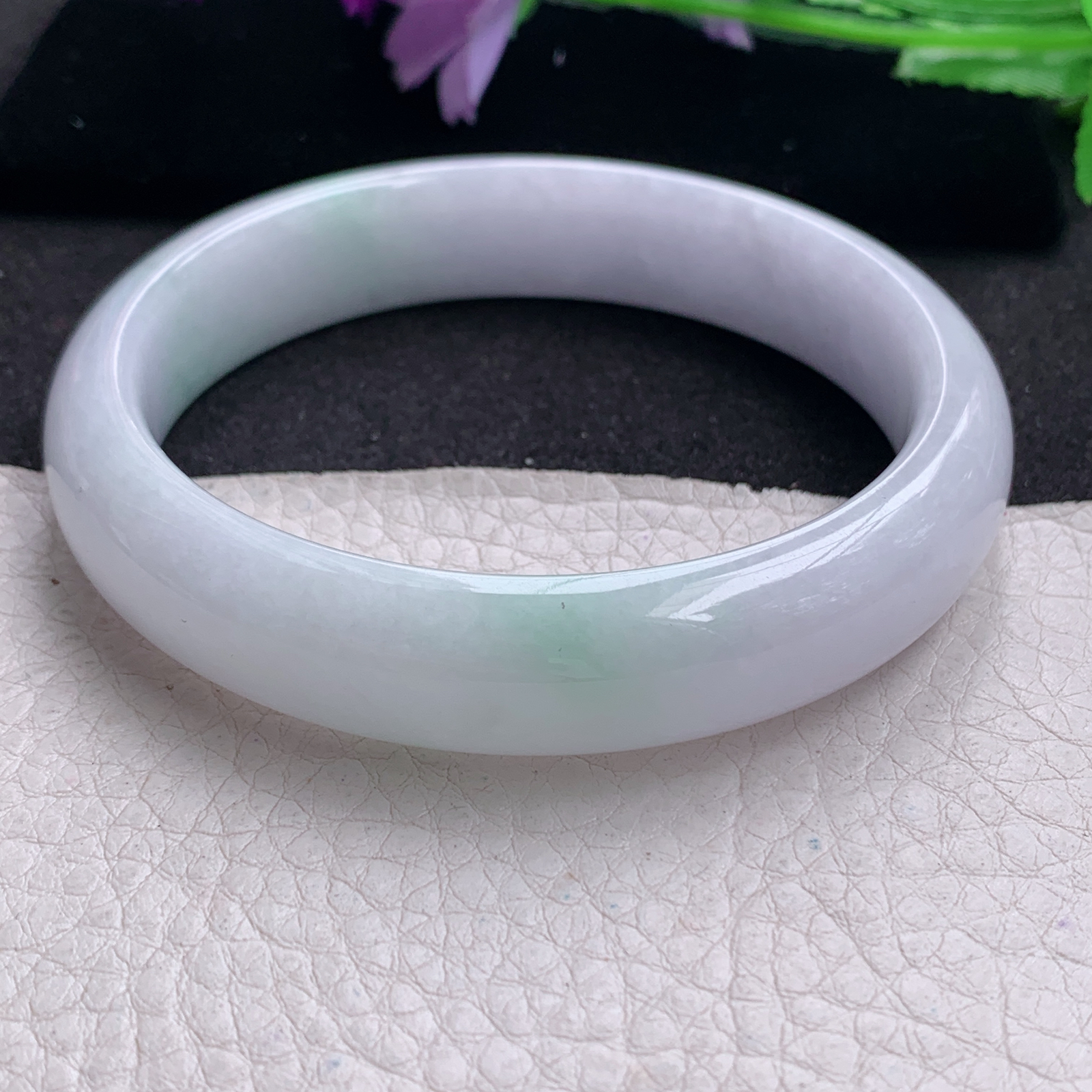 nr大圈口62*14*8.5平安镯 天然缅甸翡翠A货手镯淡春带彩宽边清秀玉手环