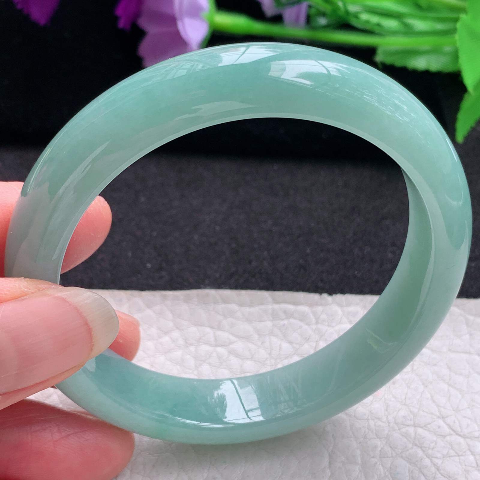 js纯美款56*12.5*7.8平安镯 缅甸翡翠a货玉手镯精美晴绿正圈玉手环