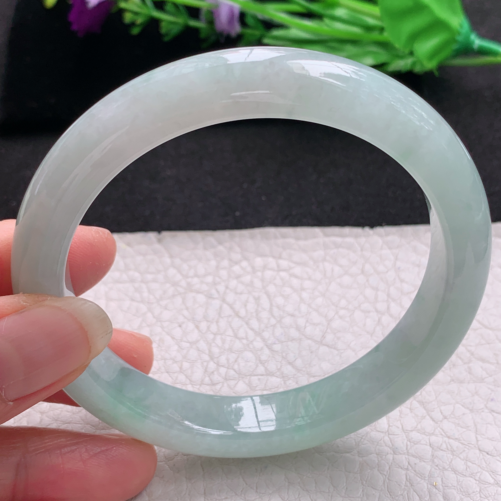 xx大圈口61*11.5*8.8平安镯 天然缅甸翡翠A货手镯细润晴绿正圈玉手环