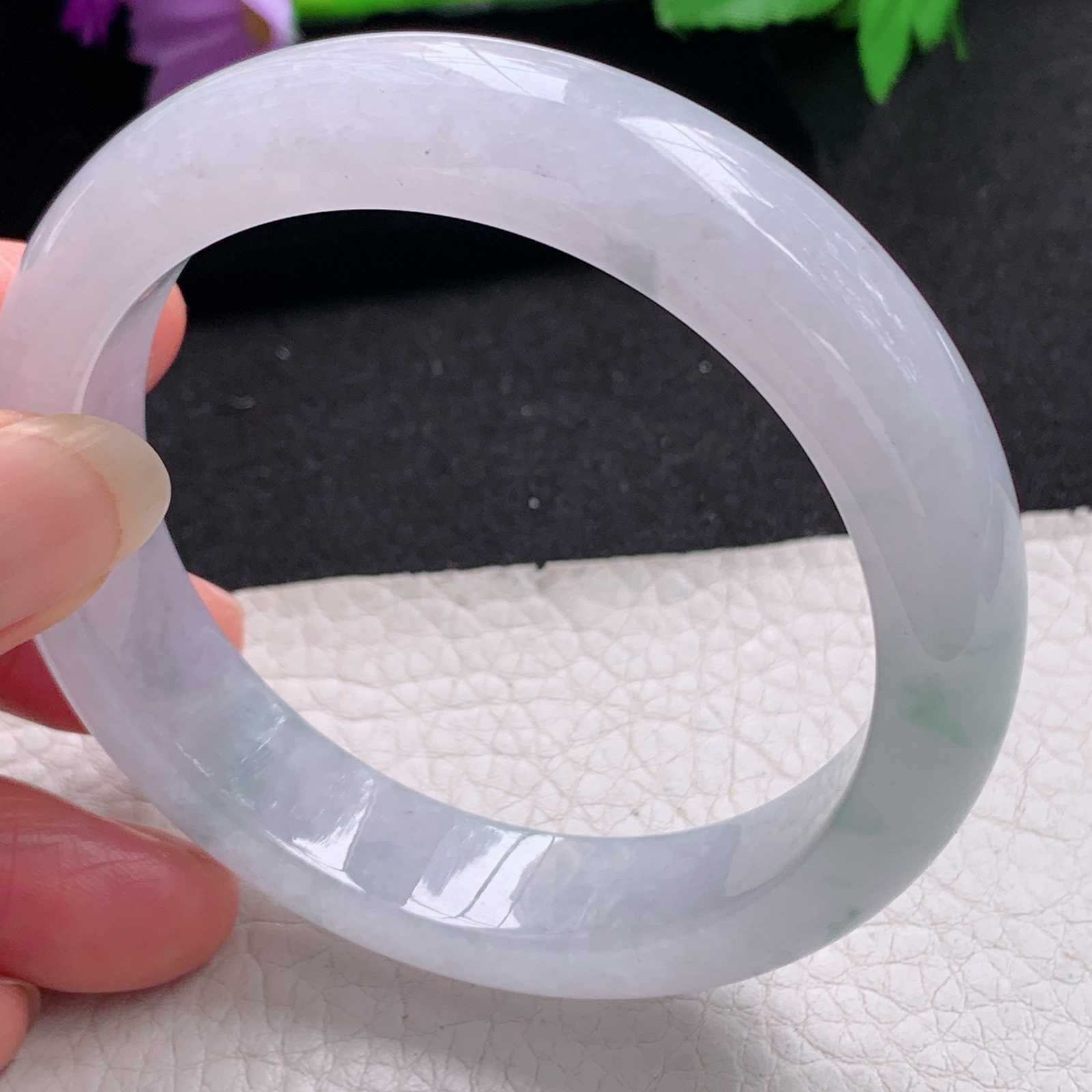 xo淡雅款57*13.3*8.8平安镯 天然缅甸翡翠A货手镯冰飘花正圈玉手环