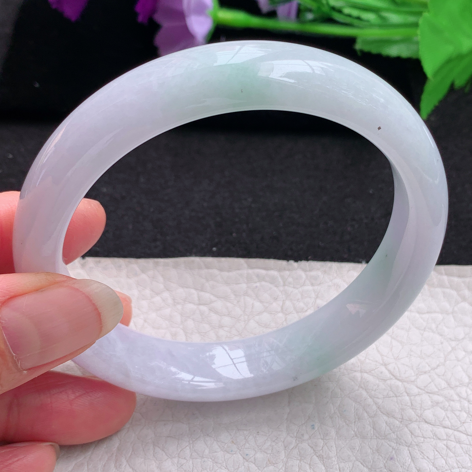 nr大圈口62*14*8.5平安镯 天然缅甸翡翠A货手镯淡春带彩宽边清秀玉手环