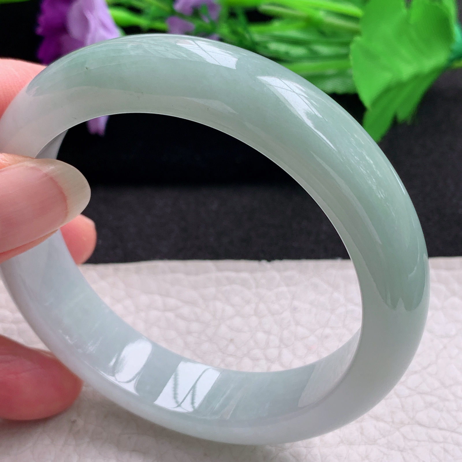 js实拍58*14.2*8.8招财镯 缅甸翡翠a货玉手镯精美半山水正圈玉手环