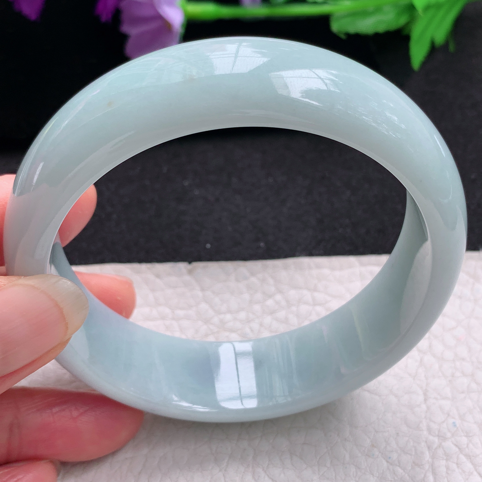 hy大圈口61.5*18.3*7.8轮胎镯天然缅甸翡翠A货手镯水润浅绿正圈玉手环