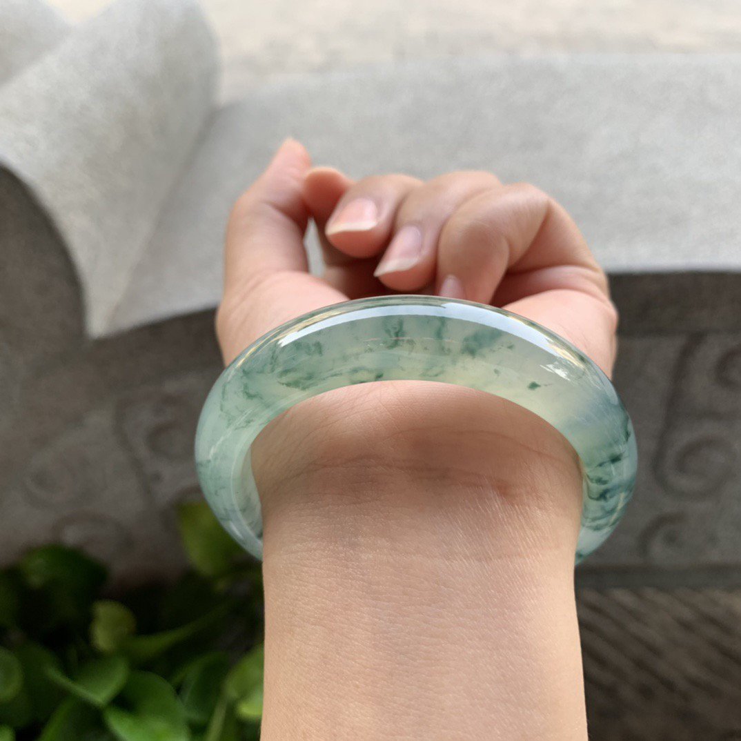 圈口55-12.9-8.3 【冰种飘花正圈手镯】正圈55 56可戴