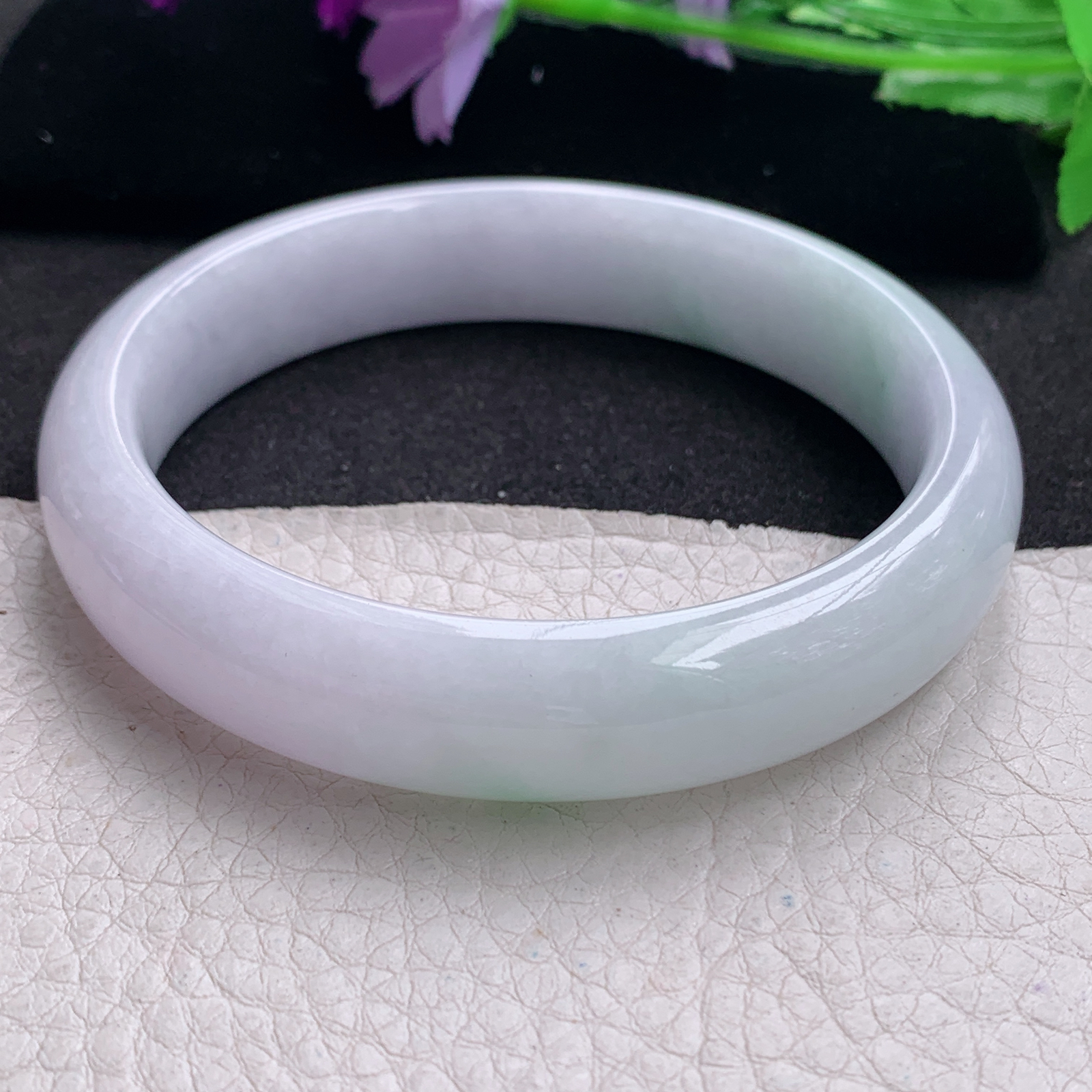 nr大圈口62*14*8.5平安镯 天然缅甸翡翠A货手镯淡春带彩宽边清秀玉手环