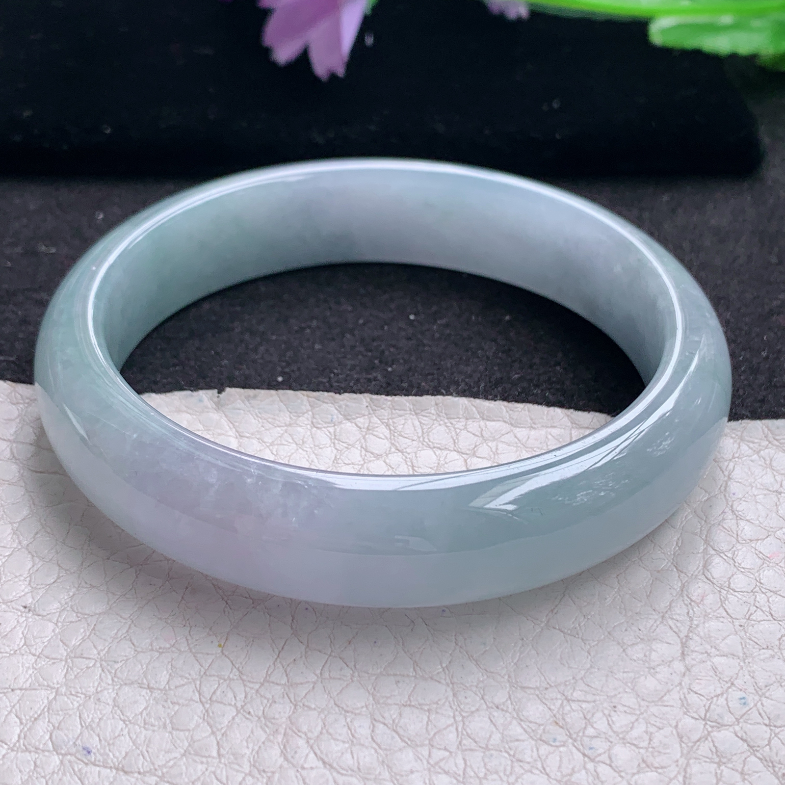 xc实拍58.5*13.6*8平安镯 天然缅甸翡翠A货手镯淡紫底宽边玉手环