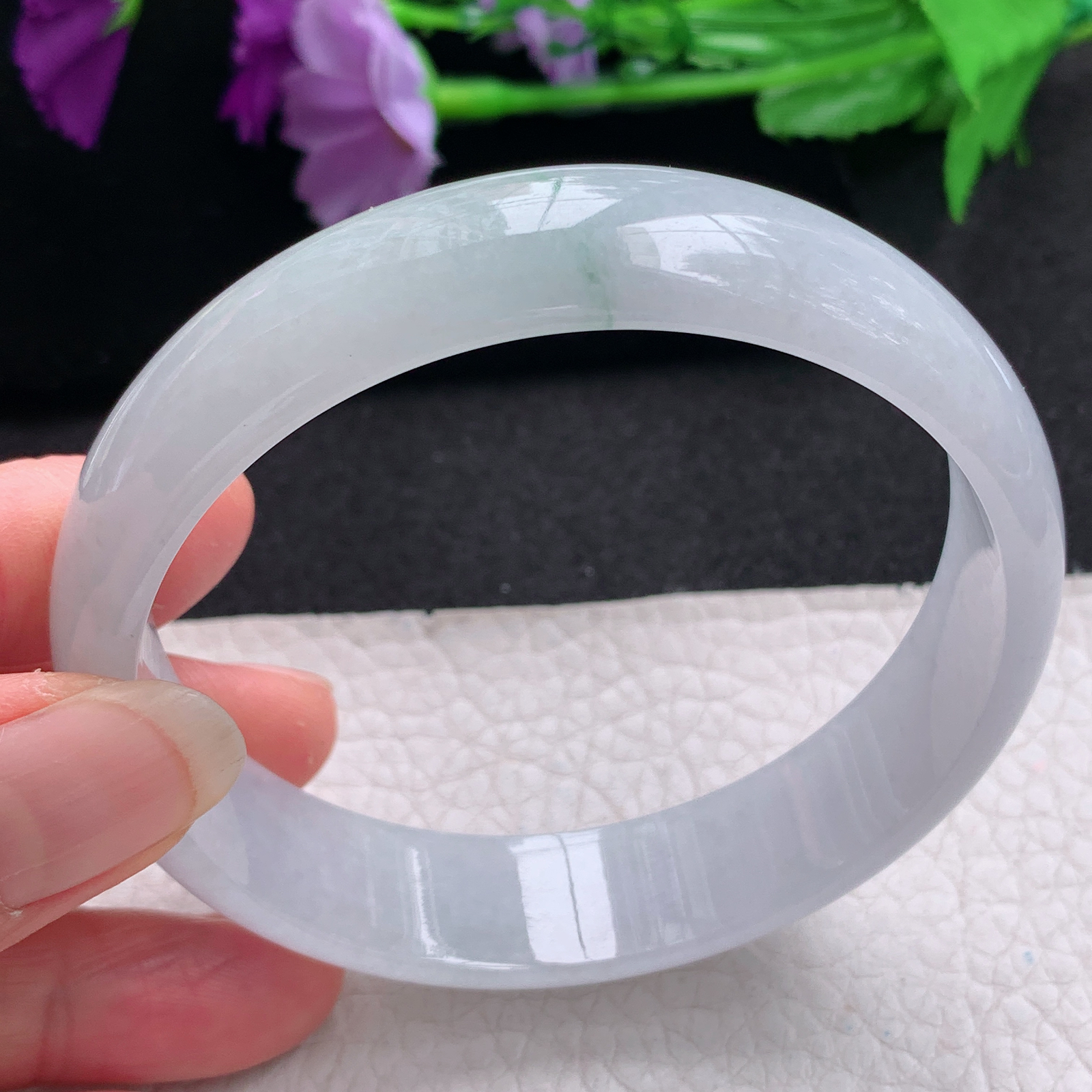 ee大圈口67.5*15*6.6轮胎镯 天然缅甸翡翠A货手镯飘花大气正圈玉手环