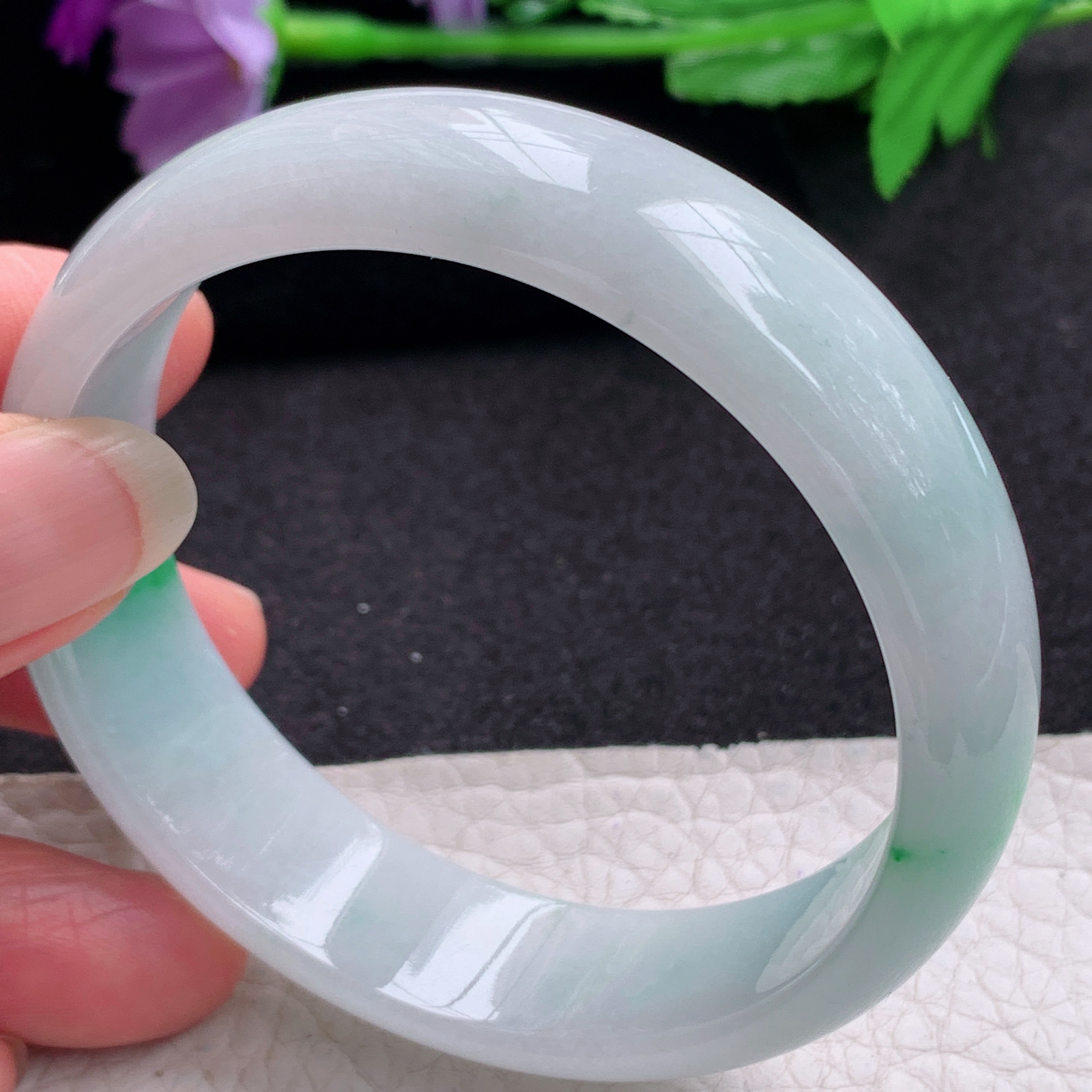 xc实拍58.5*16*6.7轮胎镯 天然缅甸翡翠A货手镯白底青宽边玉手环