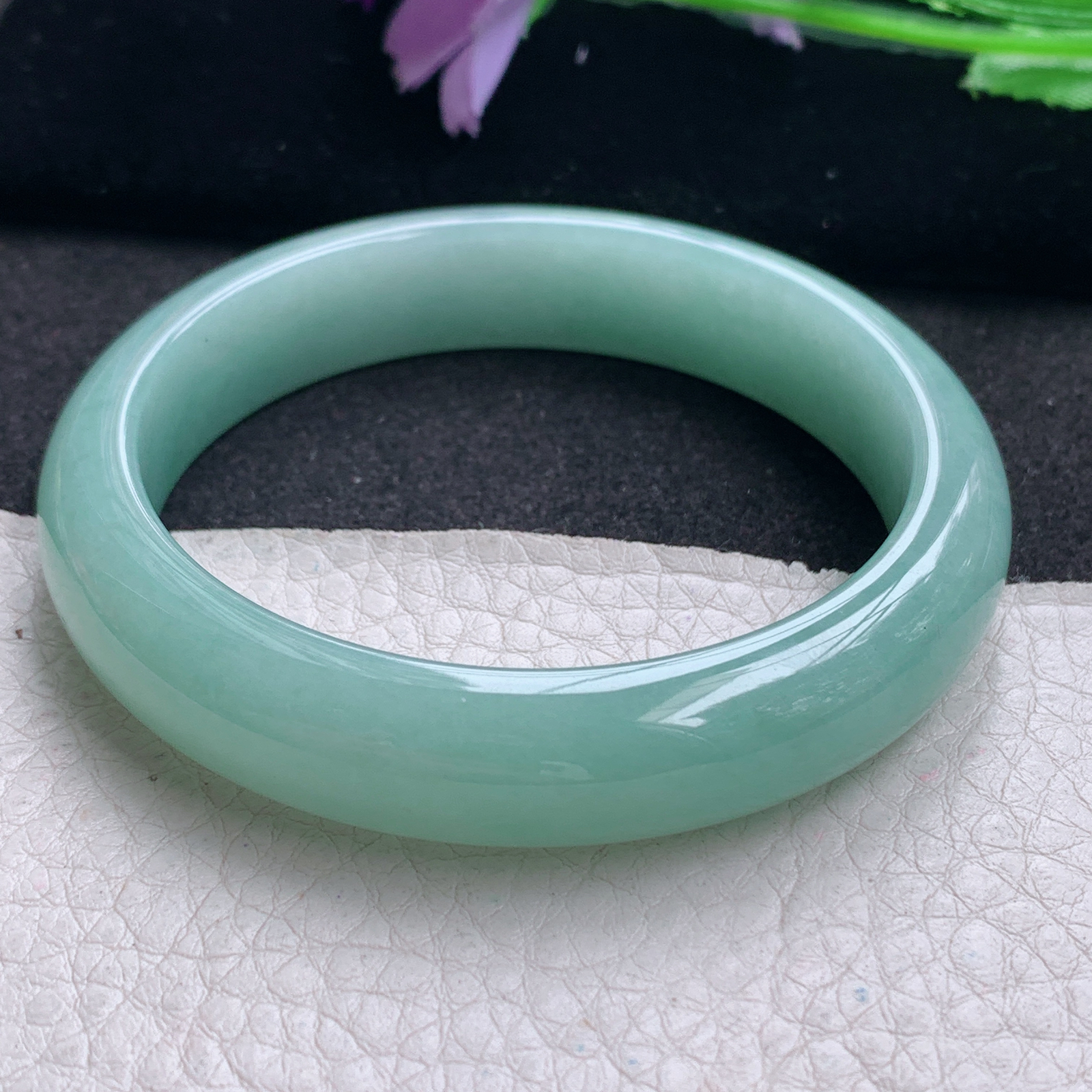 js纯美款56*12.5*7.8平安镯 缅甸翡翠a货玉手镯精美晴绿正圈玉手环