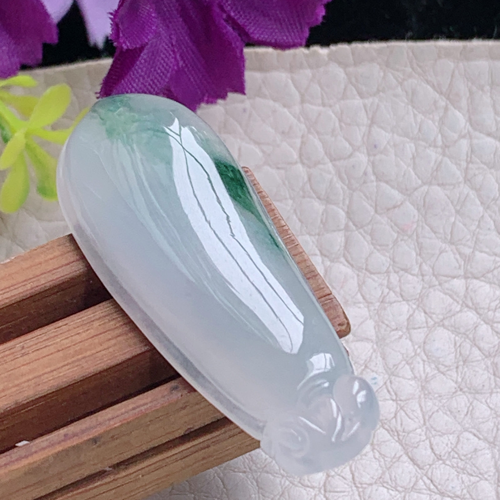 zz3实拍46.5*17.3*5.7缅甸翡翠冰飘花福瓜吊坠福气绵绵玉坠