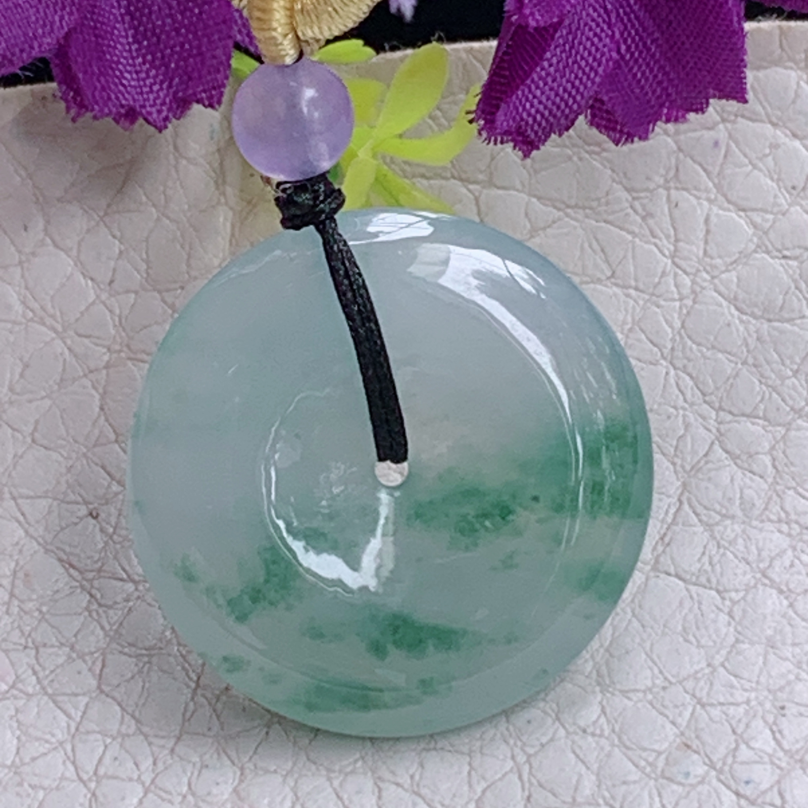 zz3实拍27.3*5.6缅甸翡翠飘花平安扣吊坠时尚国风扣子玉坠