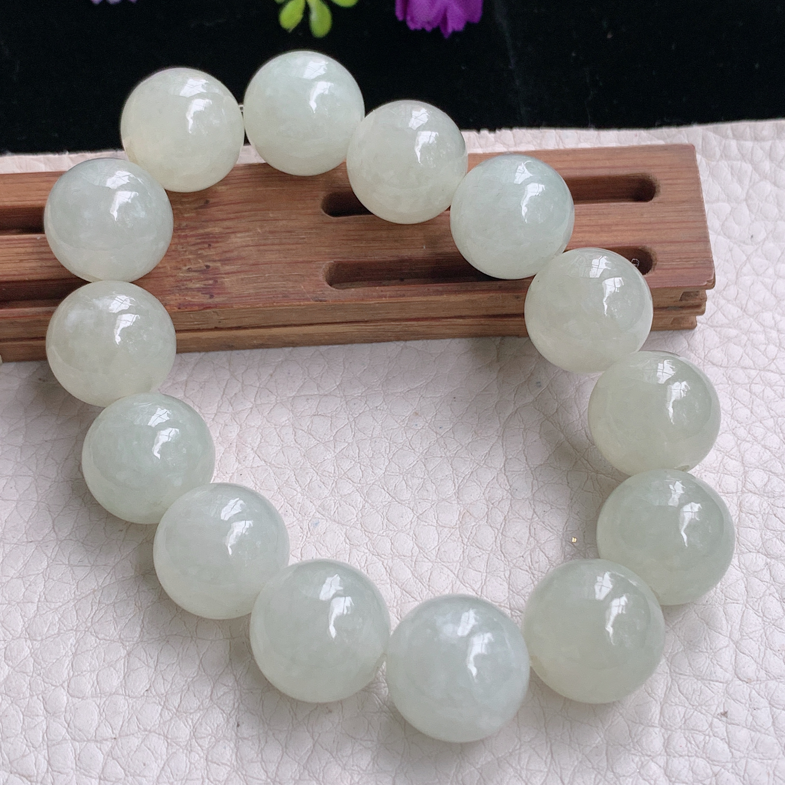 zz3实拍15.5+共14颗缅甸翡翠圆珠冰颗黄珠串男女款手串玉手链