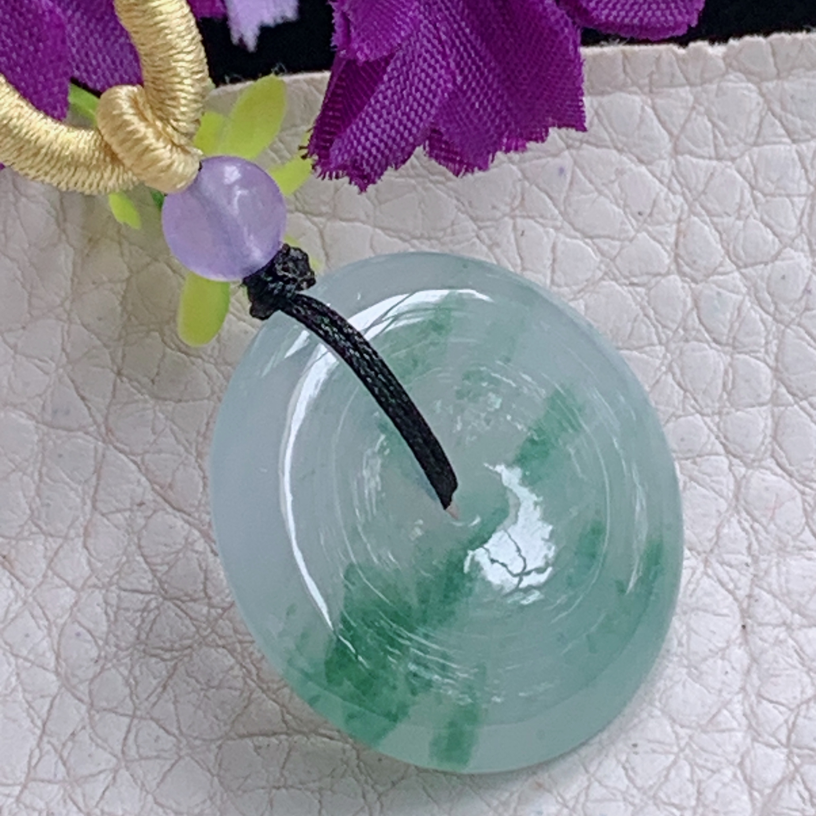 zz3实拍27.3*5.6缅甸翡翠飘花平安扣吊坠时尚国风扣子玉坠