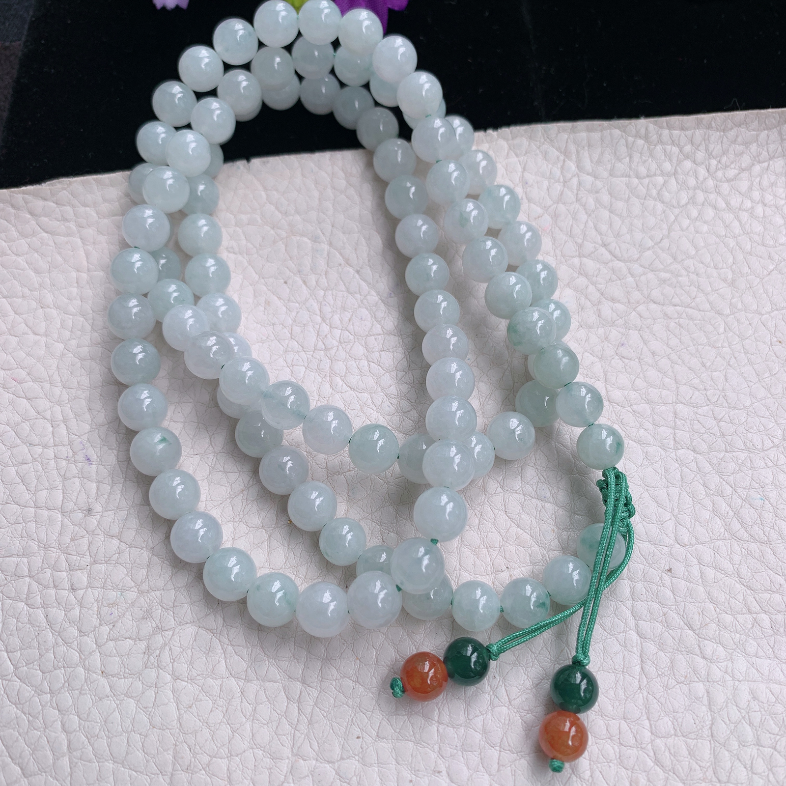 zz3实拍8.5*共100颗缅甸翡翠圆润冰透白色圆珠项链 佛珠手串毛衣链