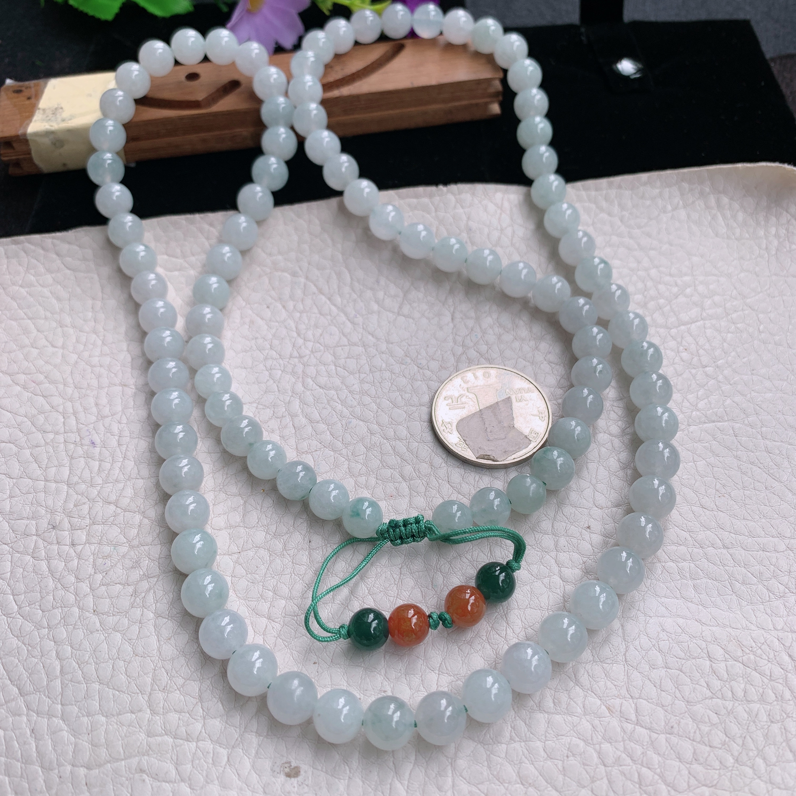 zz3实拍8.5*共100颗缅甸翡翠圆润冰透白色圆珠项链 佛珠手串毛衣链