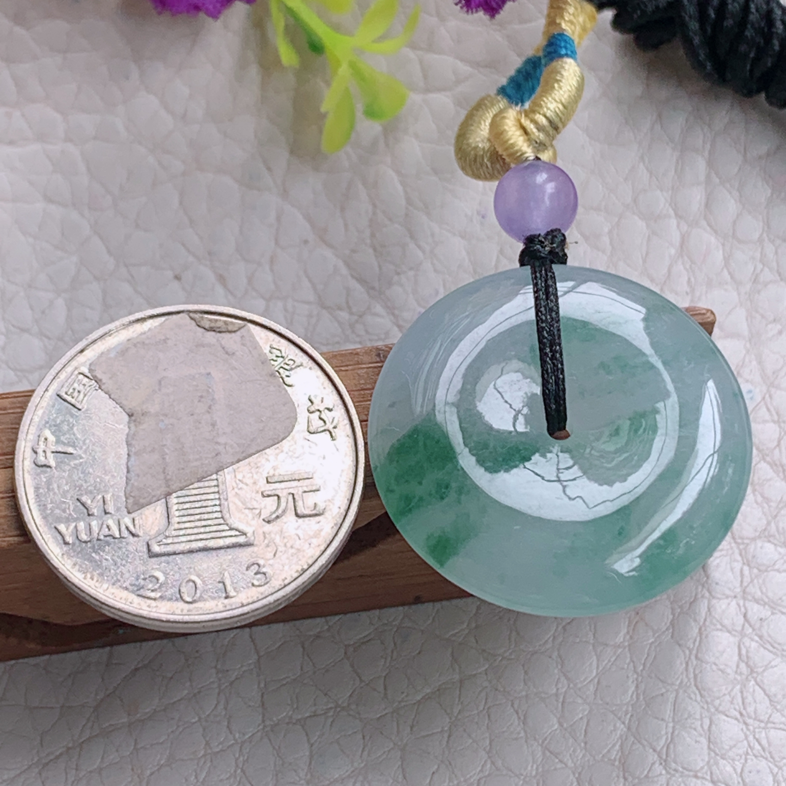 zz3实拍27.3*5.6缅甸翡翠飘花平安扣吊坠时尚国风扣子玉坠