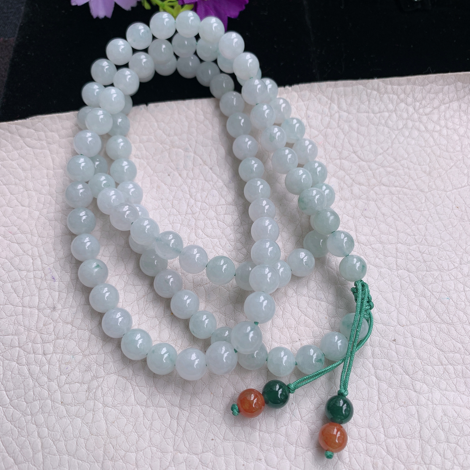 zz3实拍8.5*共100颗缅甸翡翠圆润冰透白色圆珠项链 佛珠手串毛衣链