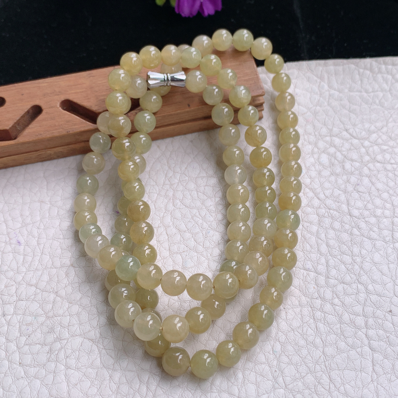 zz3实拍6.5共100颗天然缅甸翡翠冰透黄翡圆珠项链 佛珠链手串毛衣链