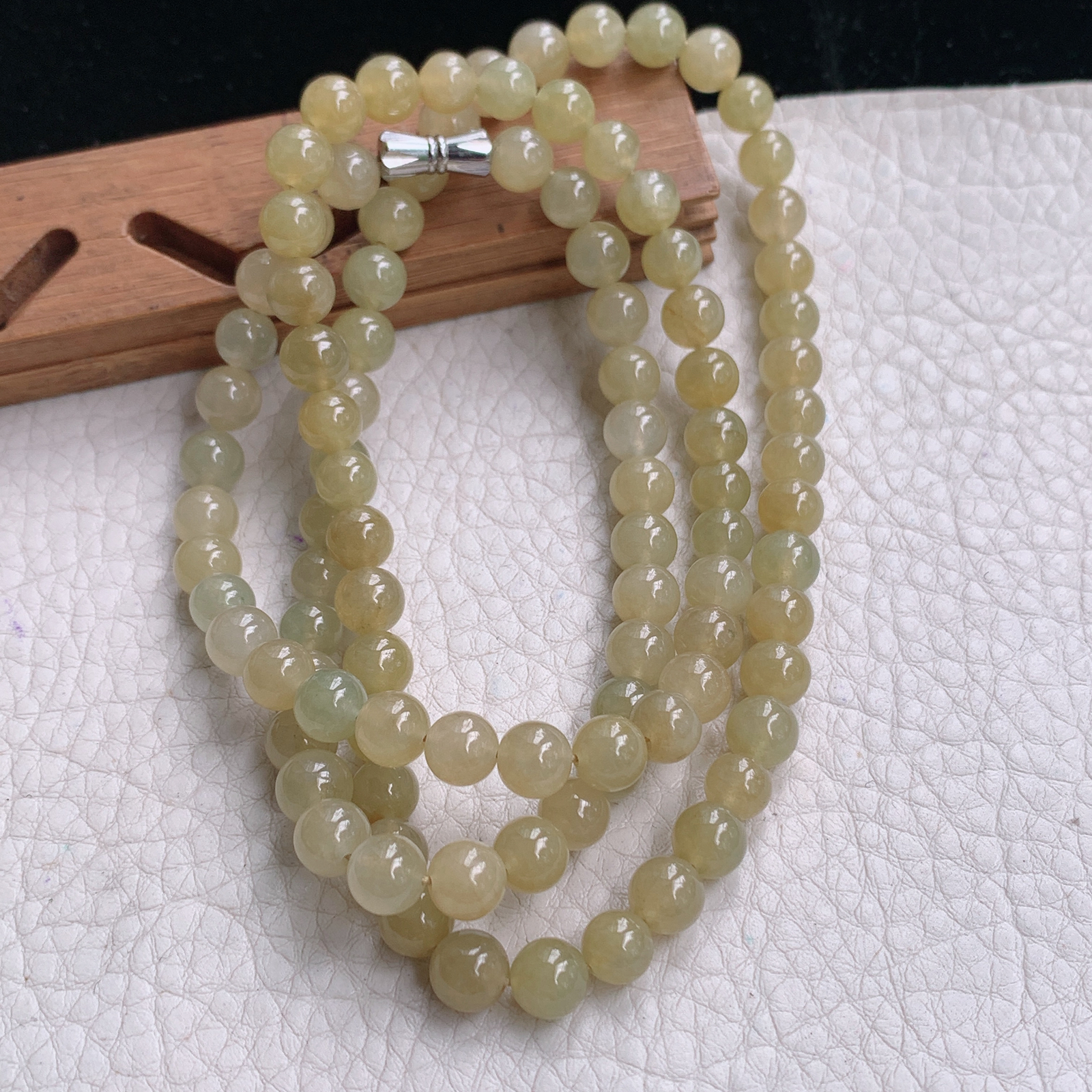 zz3实拍6.5共100颗天然缅甸翡翠冰透黄翡圆珠项链 佛珠链手串毛衣链