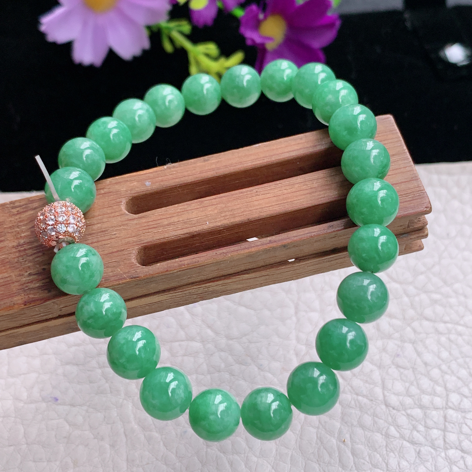 zz3实拍8共23颗 缅甸翡翠圆润满绿女款手链精美珠串