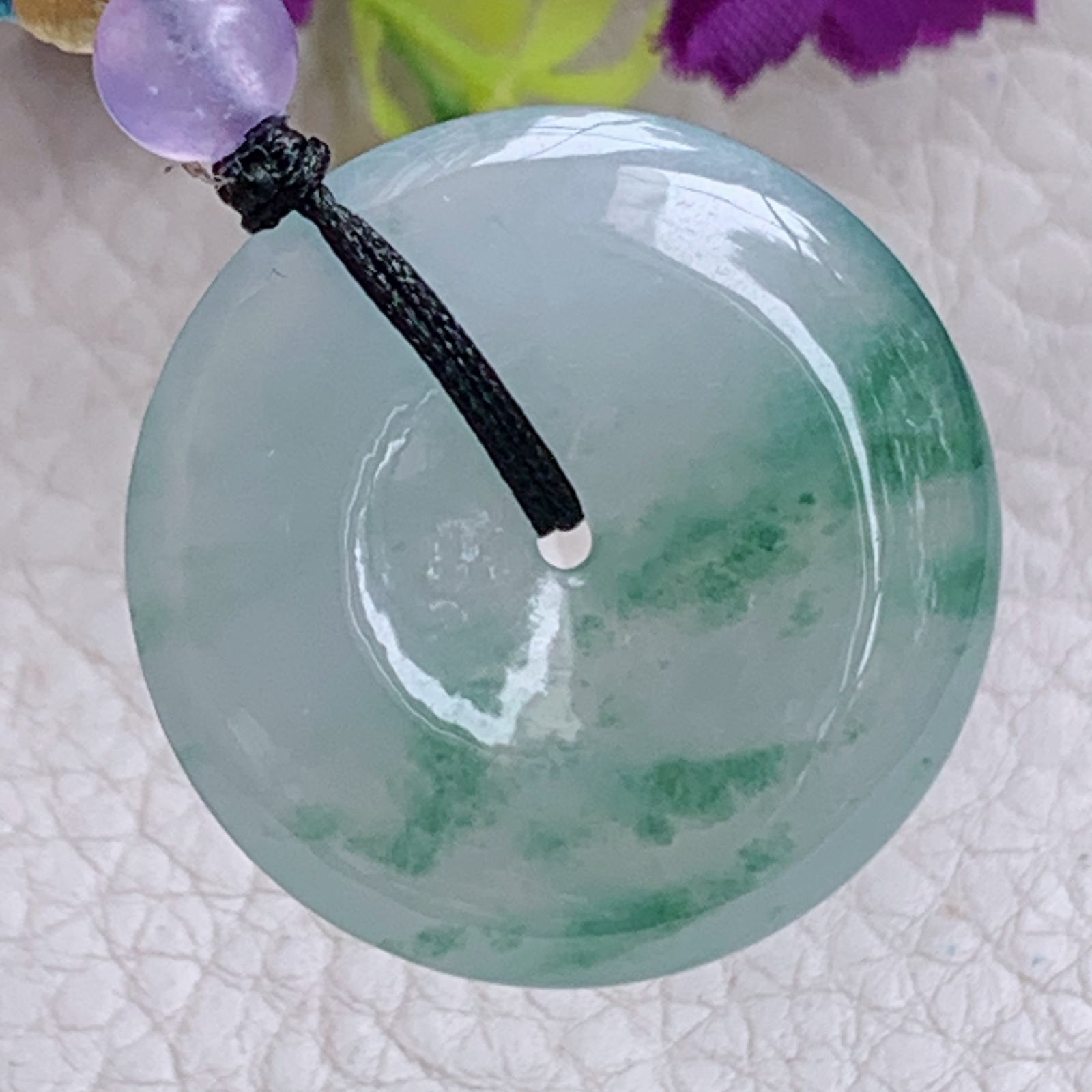 zz3实拍27.3*5.6缅甸翡翠飘花平安扣吊坠时尚国风扣子玉坠