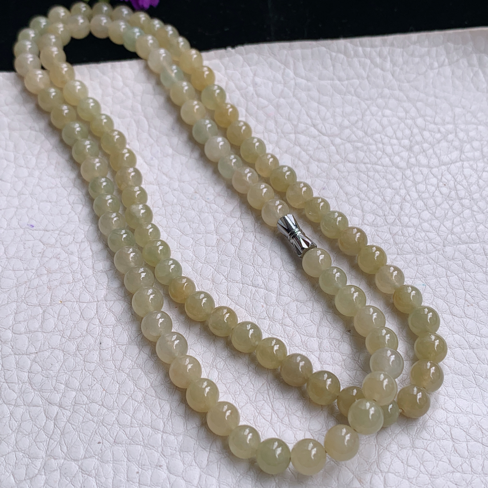 zz3实拍6.5共100颗天然缅甸翡翠冰透黄翡圆珠项链 佛珠链手串毛衣链