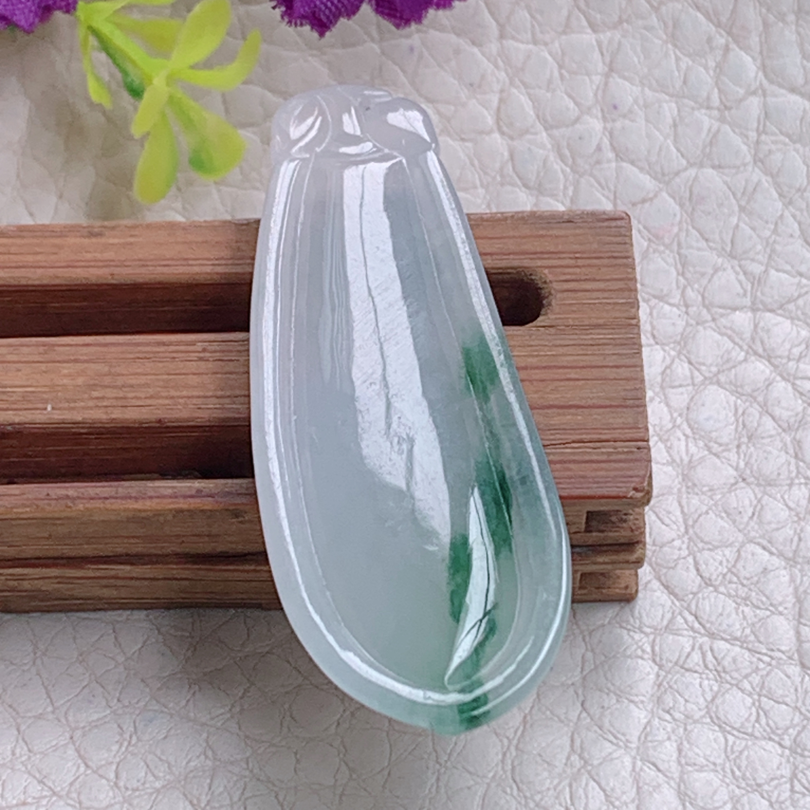 zz3实拍46.5*17.3*5.7缅甸翡翠冰飘花福瓜吊坠福气绵绵玉坠