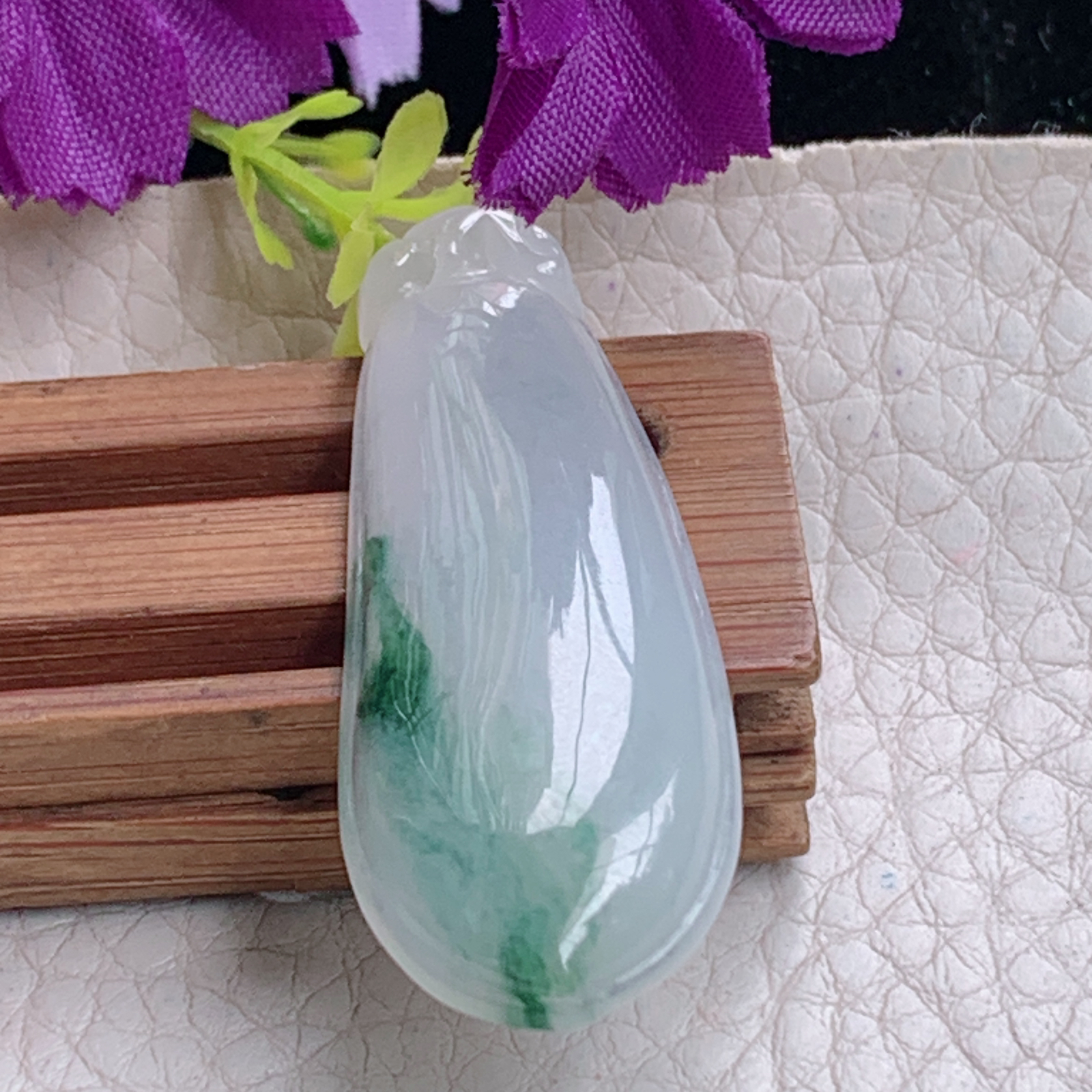 zz3实拍46.5*17.3*5.7缅甸翡翠冰飘花福瓜吊坠福气绵绵玉坠