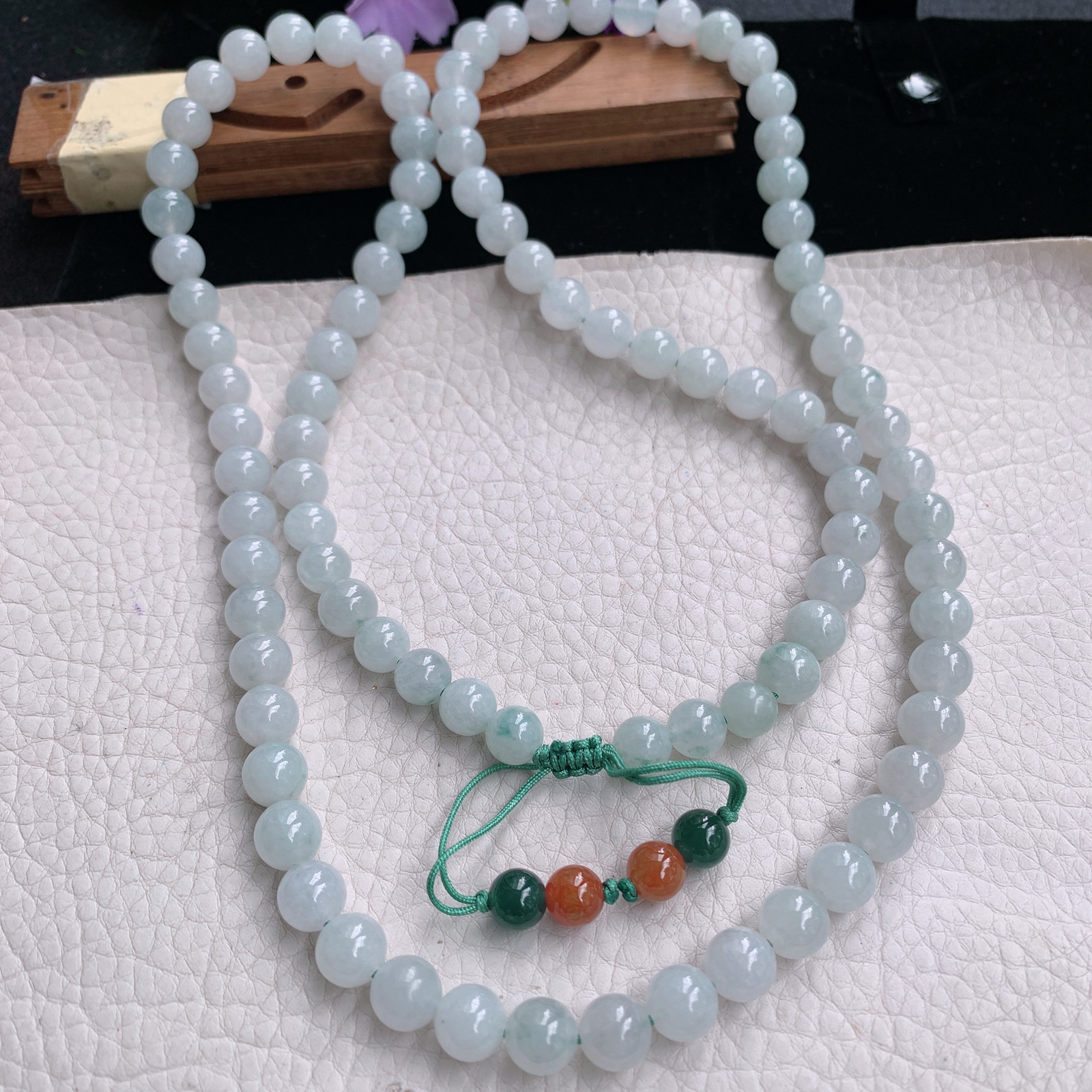 zz3实拍8.5*共100颗缅甸翡翠圆润冰透白色圆珠项链 佛珠手串毛衣链