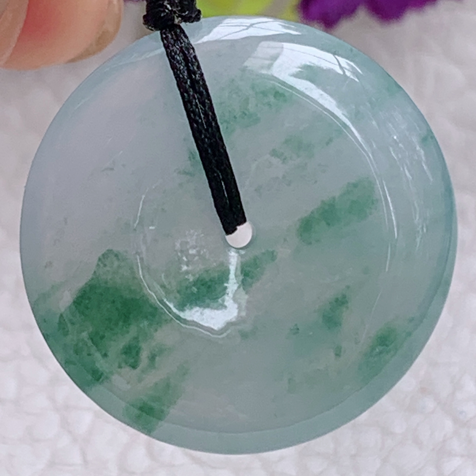 zz3实拍27.3*5.6缅甸翡翠飘花平安扣吊坠时尚国风扣子玉坠