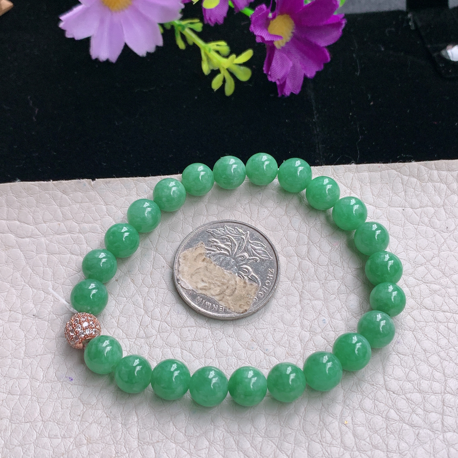 zz3实拍8共23颗 缅甸翡翠圆润满绿女款手链精美珠串