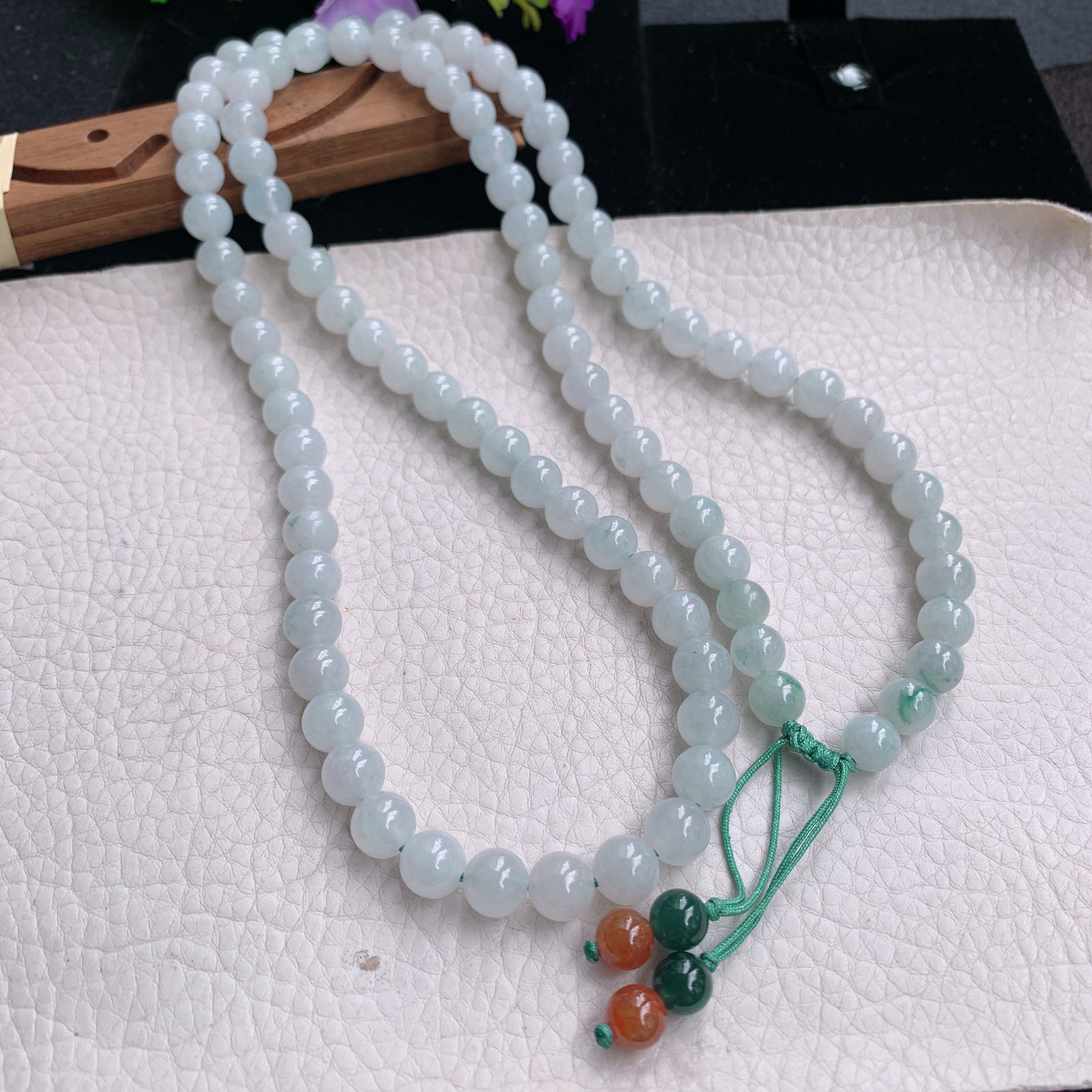 zz3实拍8.5*共100颗缅甸翡翠圆润冰透白色圆珠项链 佛珠手串毛衣链