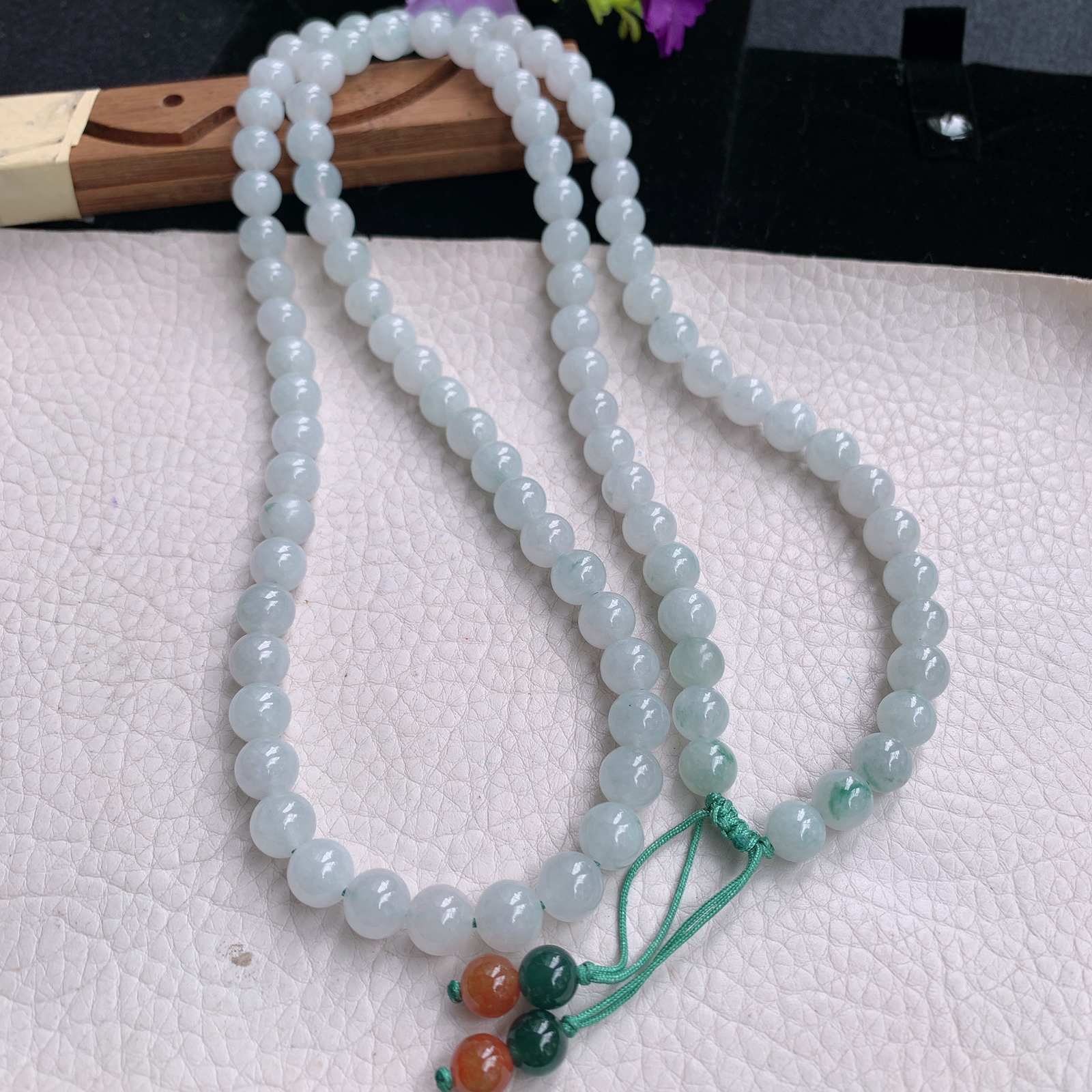 zz3实拍8.5*共100颗缅甸翡翠圆润冰透白色圆珠项链 佛珠手串毛衣链