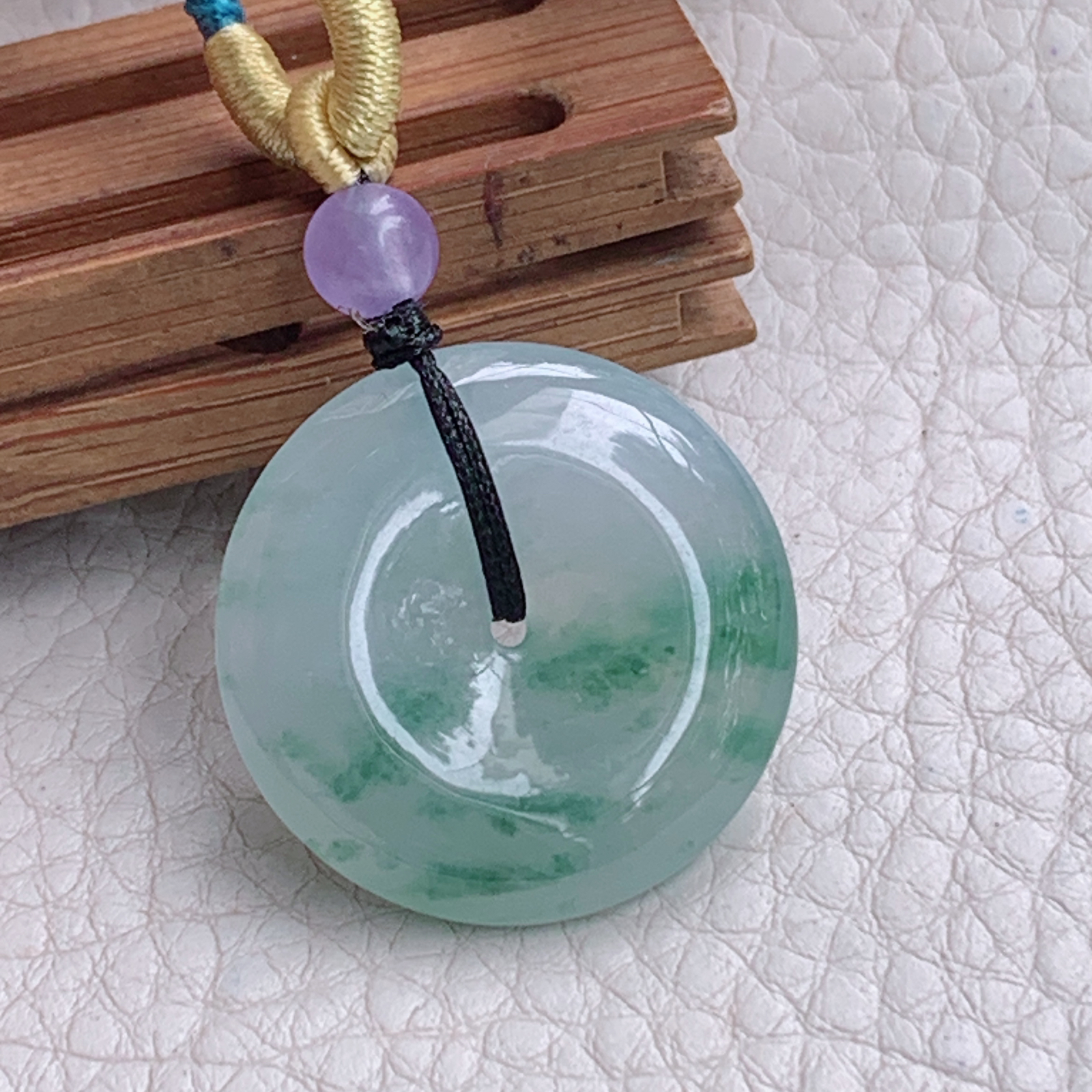 zz3实拍27.3*5.6缅甸翡翠飘花平安扣吊坠时尚国风扣子玉坠