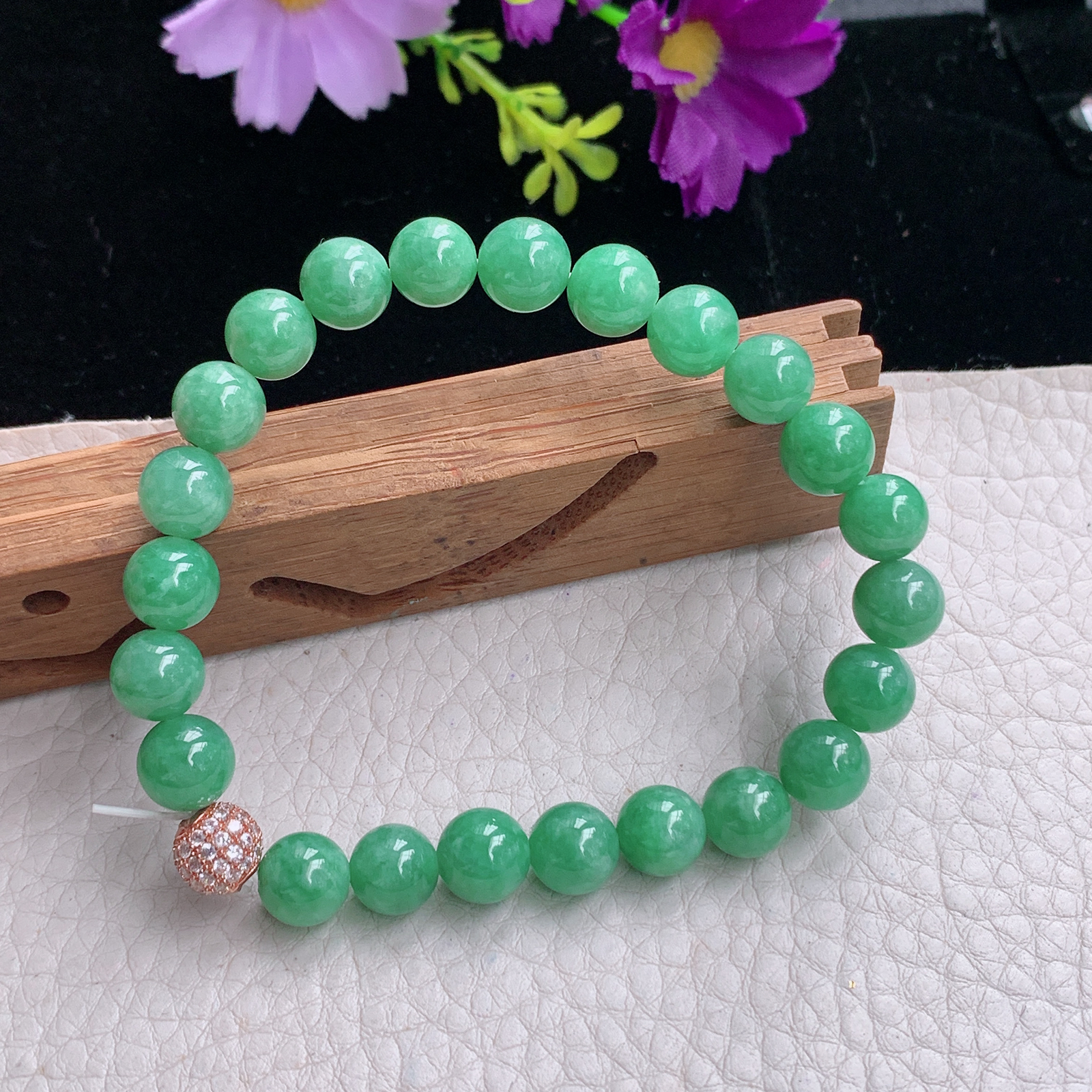 zz3实拍8共23颗 缅甸翡翠圆润满绿女款手链精美珠串