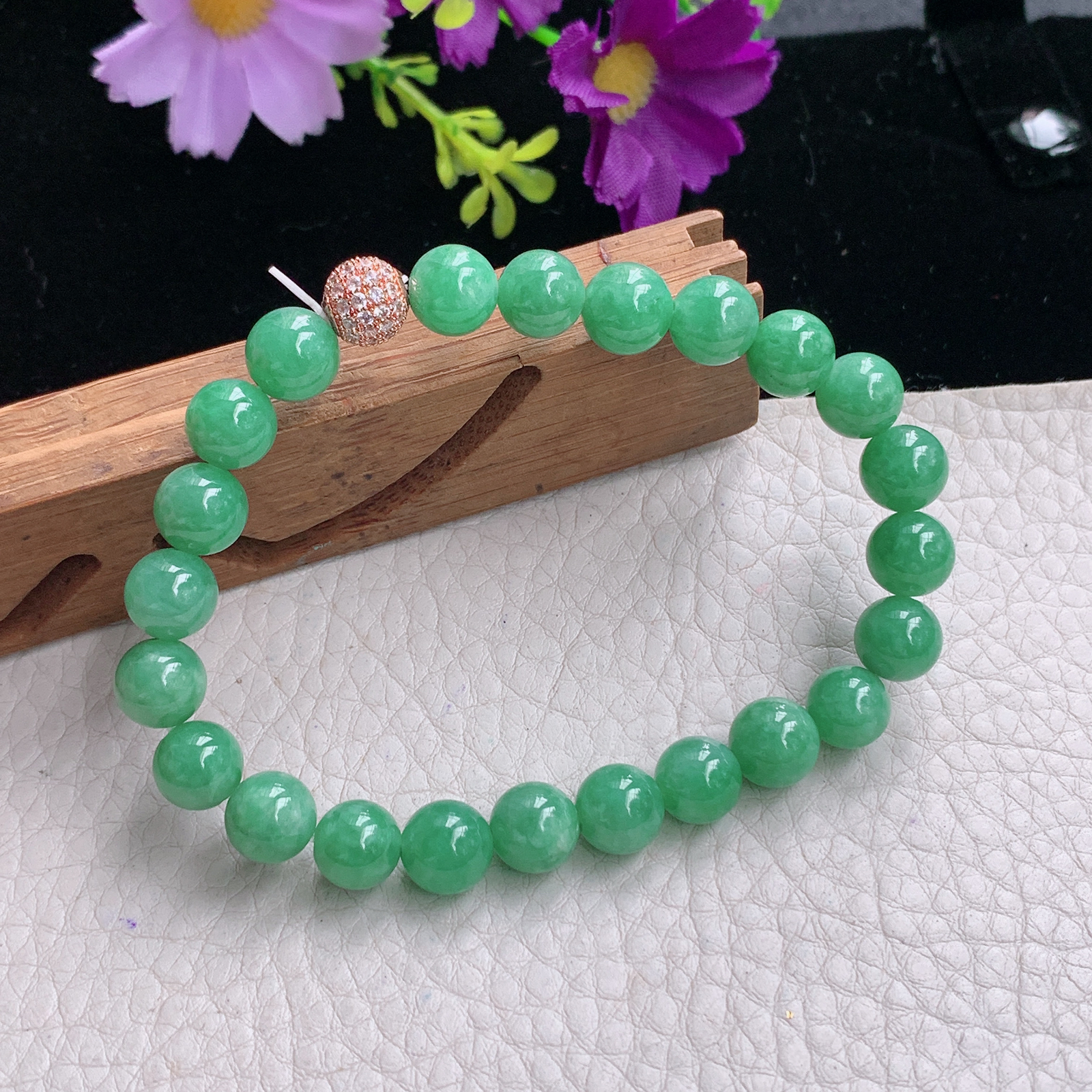 zz3实拍8共23颗 缅甸翡翠圆润满绿女款手链精美珠串