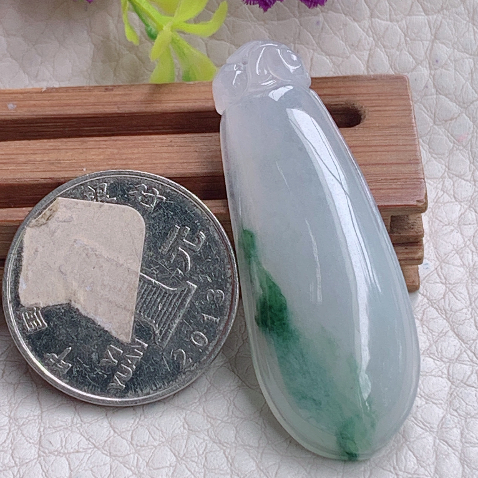 zz3实拍46.5*17.3*5.7缅甸翡翠冰飘花福瓜吊坠福气绵绵玉坠