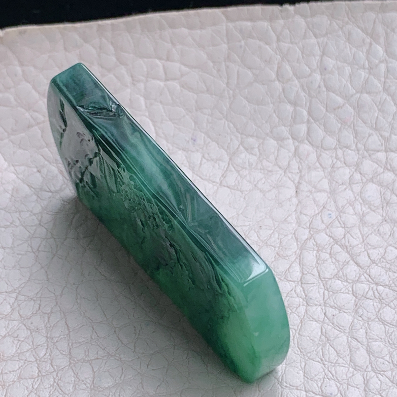 zz3实拍55*28.2*6.5缅甸翡翠蓝水精雕山水牌项坠崇山峻岭垂钓吊坠