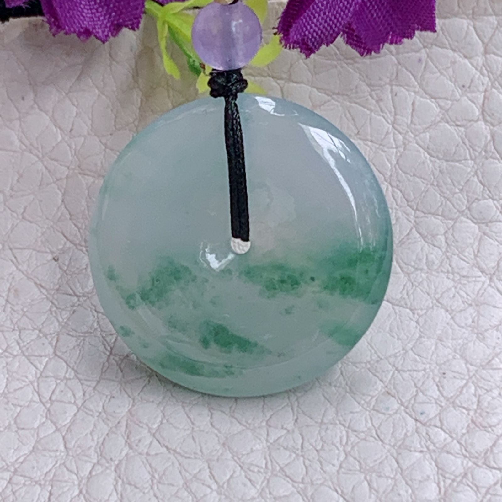 zz3实拍27.3*5.6缅甸翡翠飘花平安扣吊坠时尚国风扣子玉坠