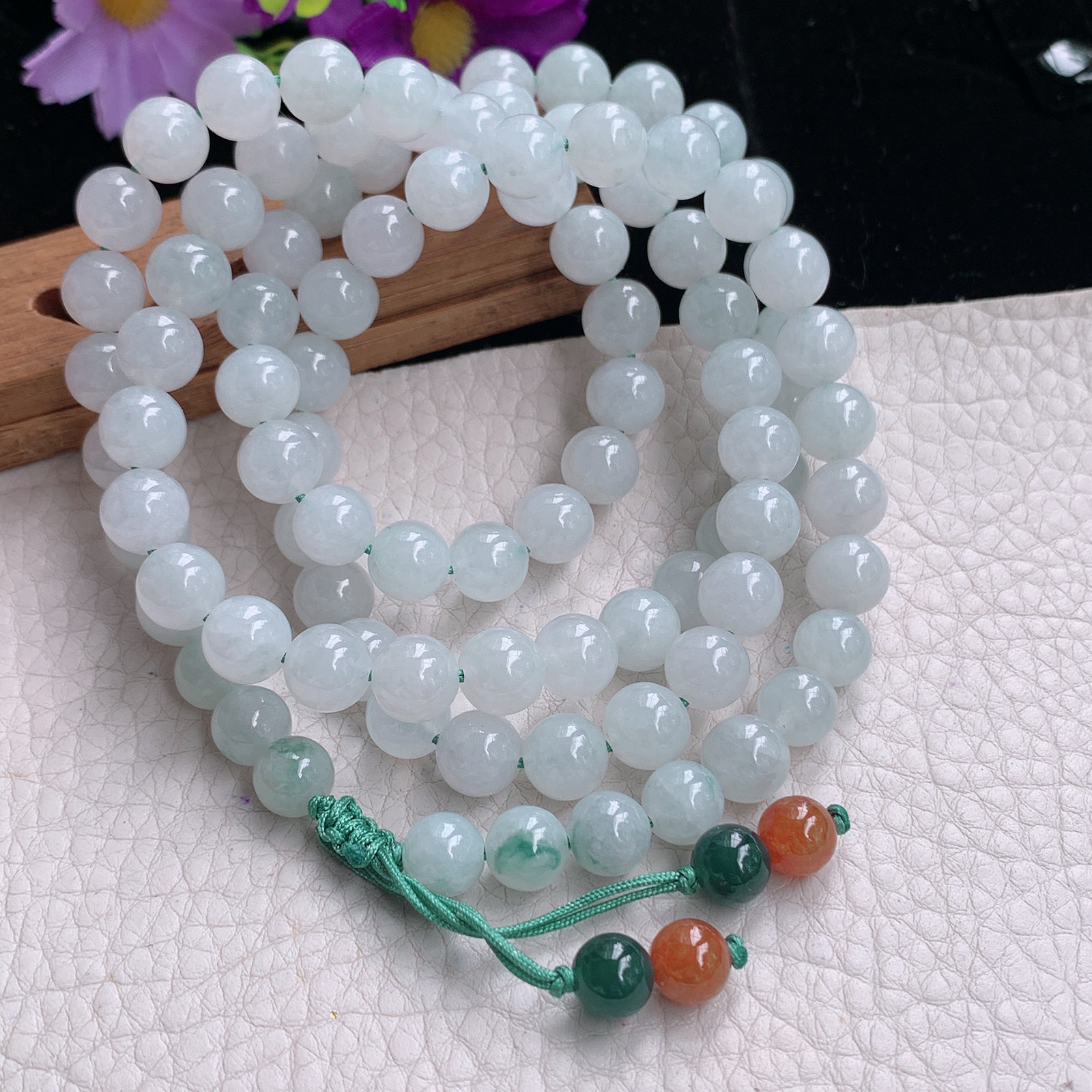 zz3实拍8.5*共100颗缅甸翡翠圆润冰透白色圆珠项链 佛珠手串毛衣链