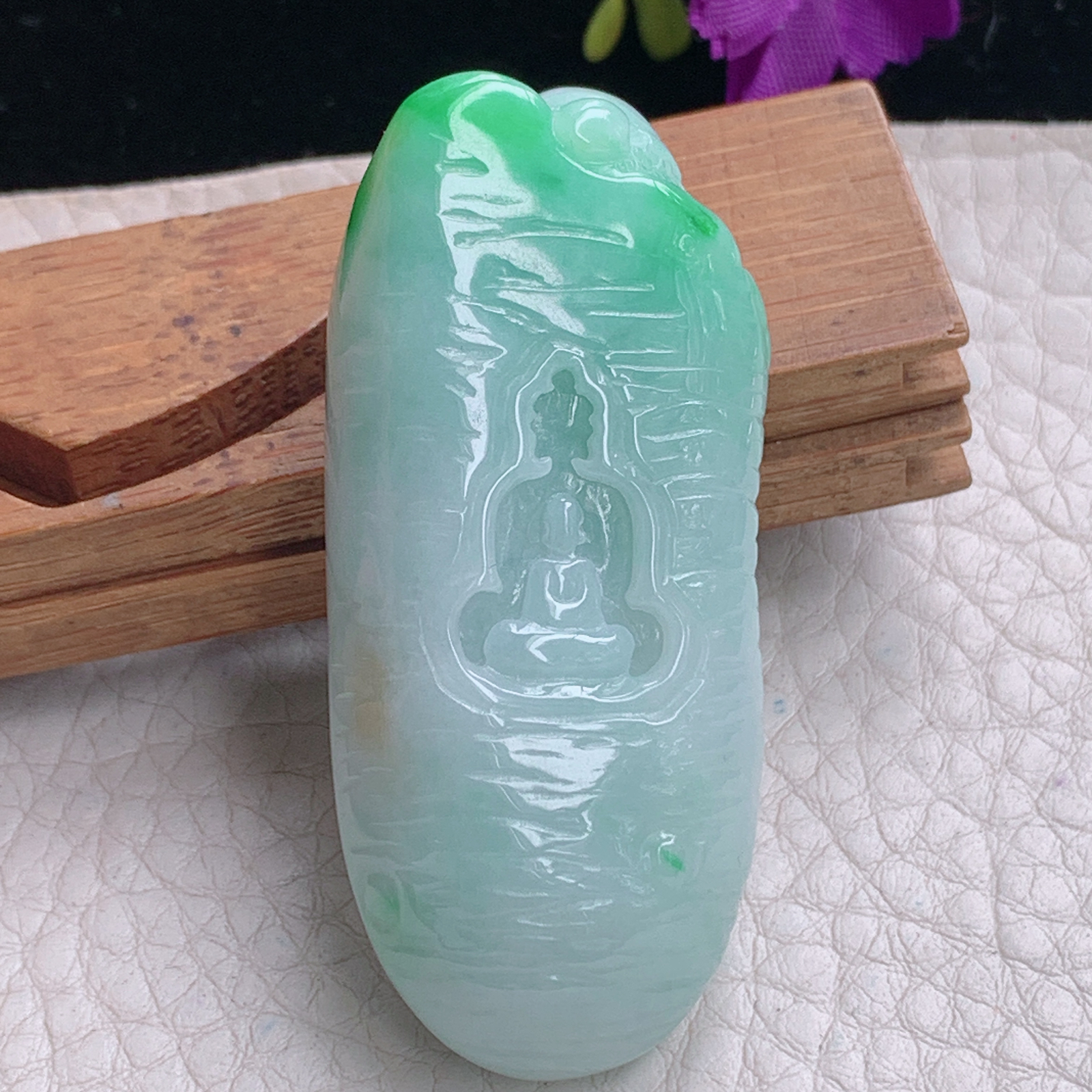 zz3实拍53.5*23.8*12.8缅甸翡翠俏色雕飘绿寿星爷玉坠福星高照项坠