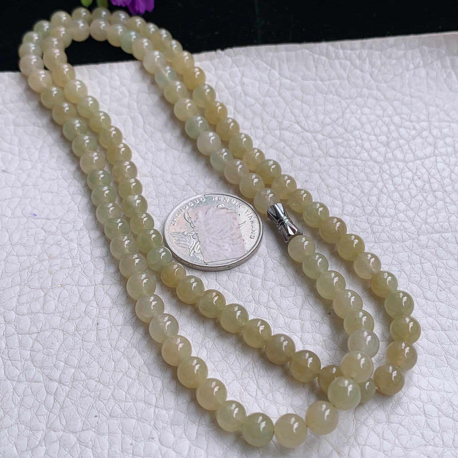zz3实拍6.5共100颗天然缅甸翡翠冰透黄翡圆珠项链 佛珠链手串毛衣链